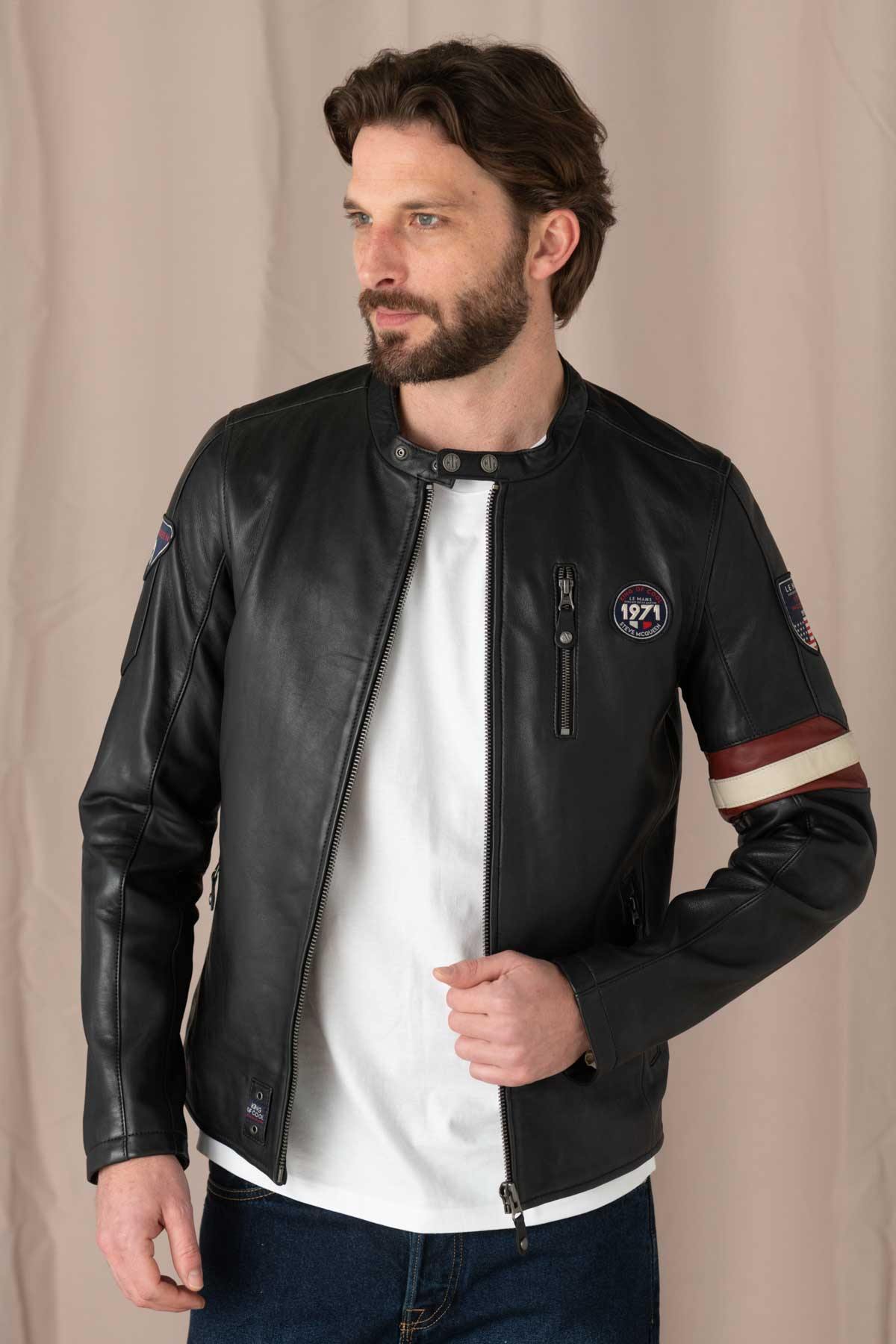 Blouson Homme Steve Mcqueen Gary Sheep Crown Black Cuir City