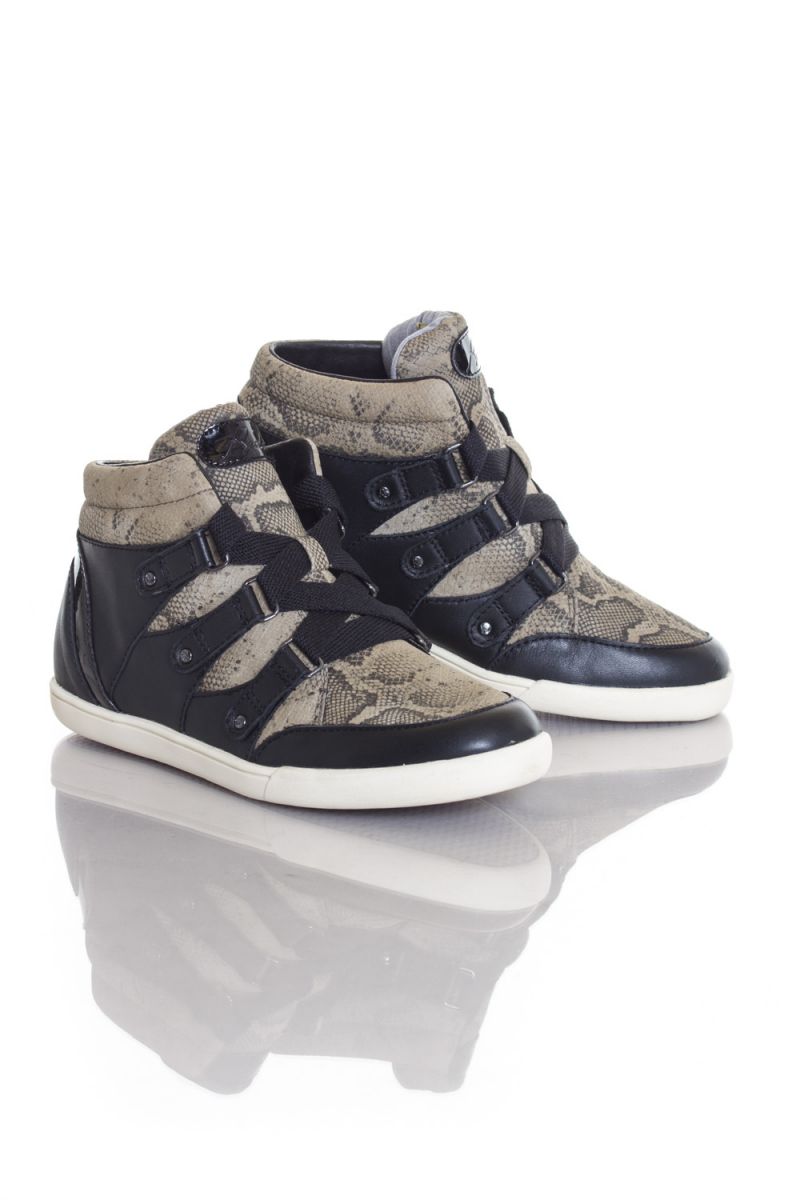 Sneakers In Tela Donna Redskins GLISSAN NOIR BEIGE — vista 1
