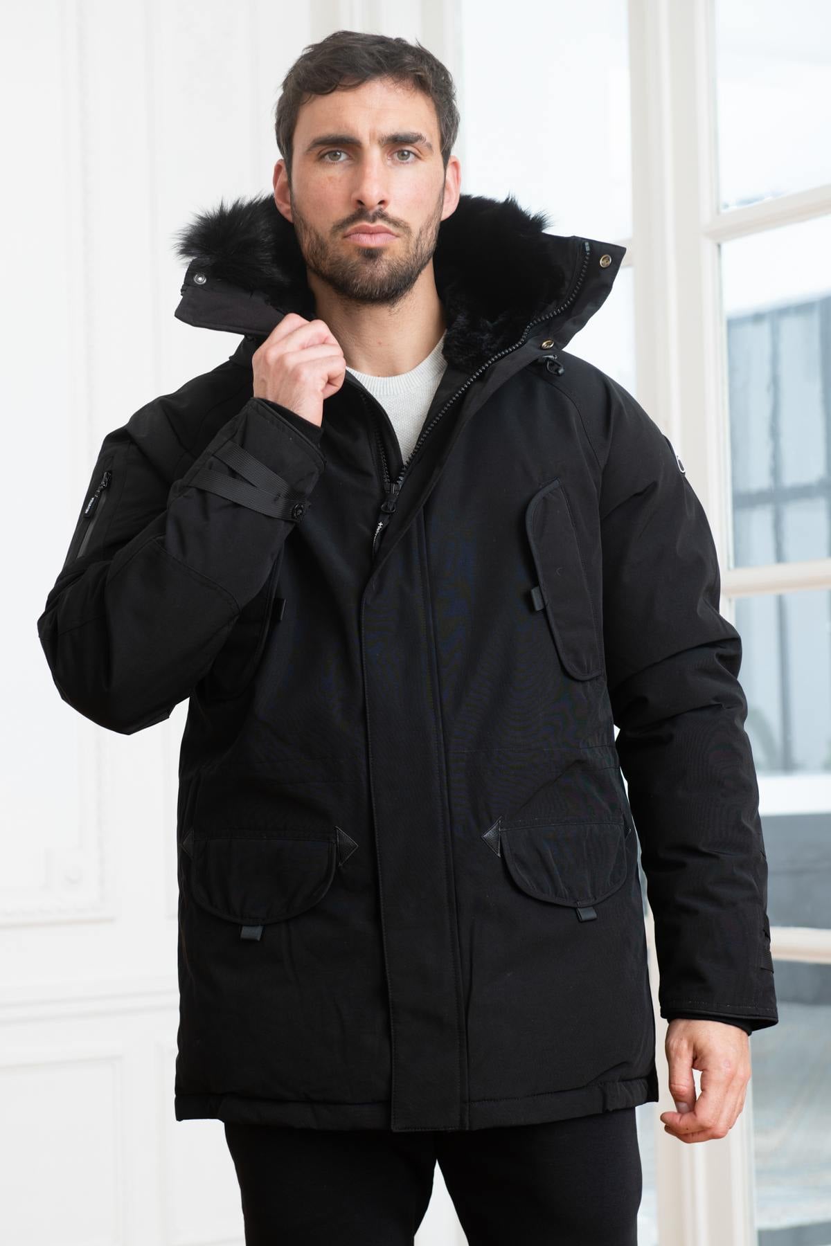 Herren Mantel Helvetica Mountain Pioneers SNOW REAL FURS BLACK — Ansicht 4
