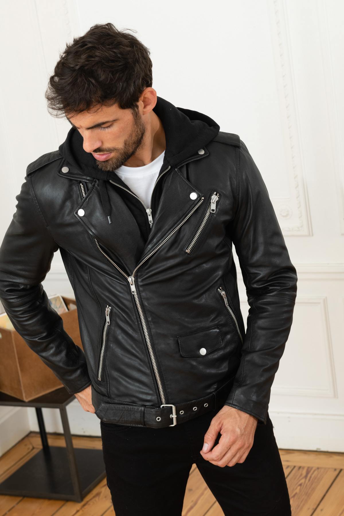 Chaqueta Hombre Serge Pariente ROCKER HOOD BLACK — vista 3