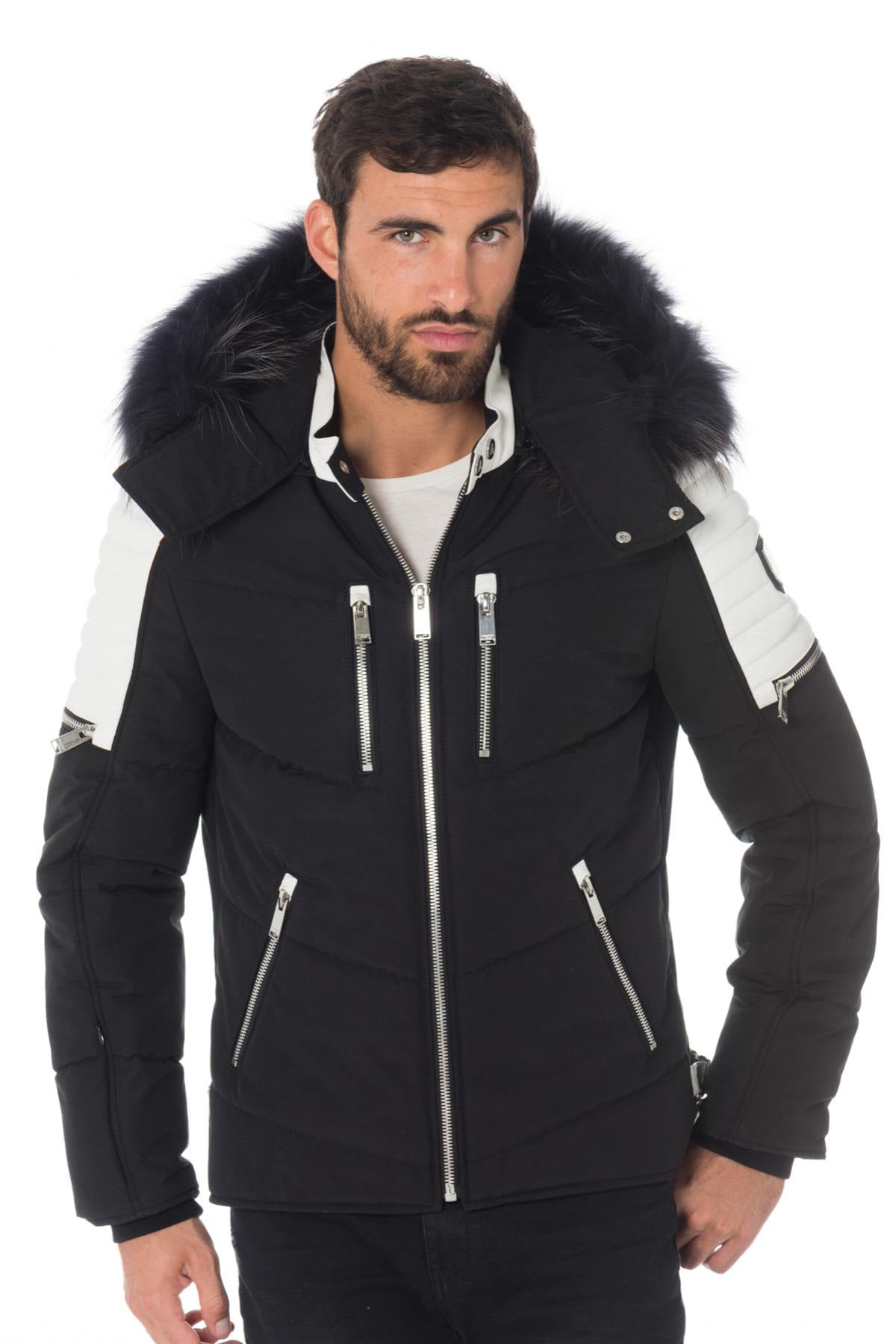 Blouson Homme Horspist CARBONE T CUIR NOIR BLANC — vue 1