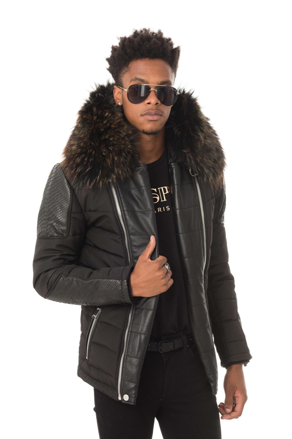 Blouson Homme Horspist CARLTON PYTHON NOIR COL OR  — vue 1