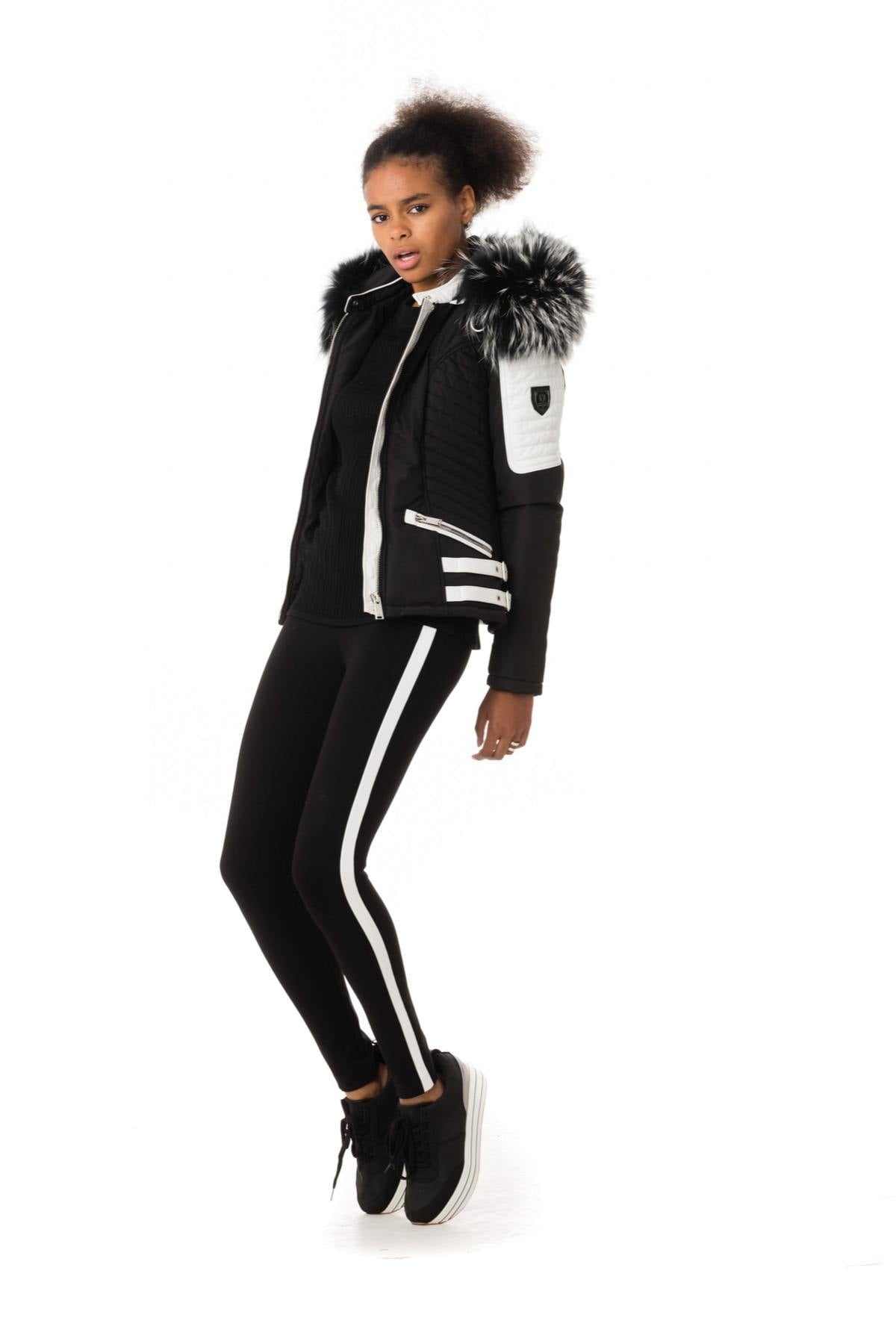 Damen Jacke Horspist NOUNOU NOIR BLANC COL SILVER  — Ansicht 2