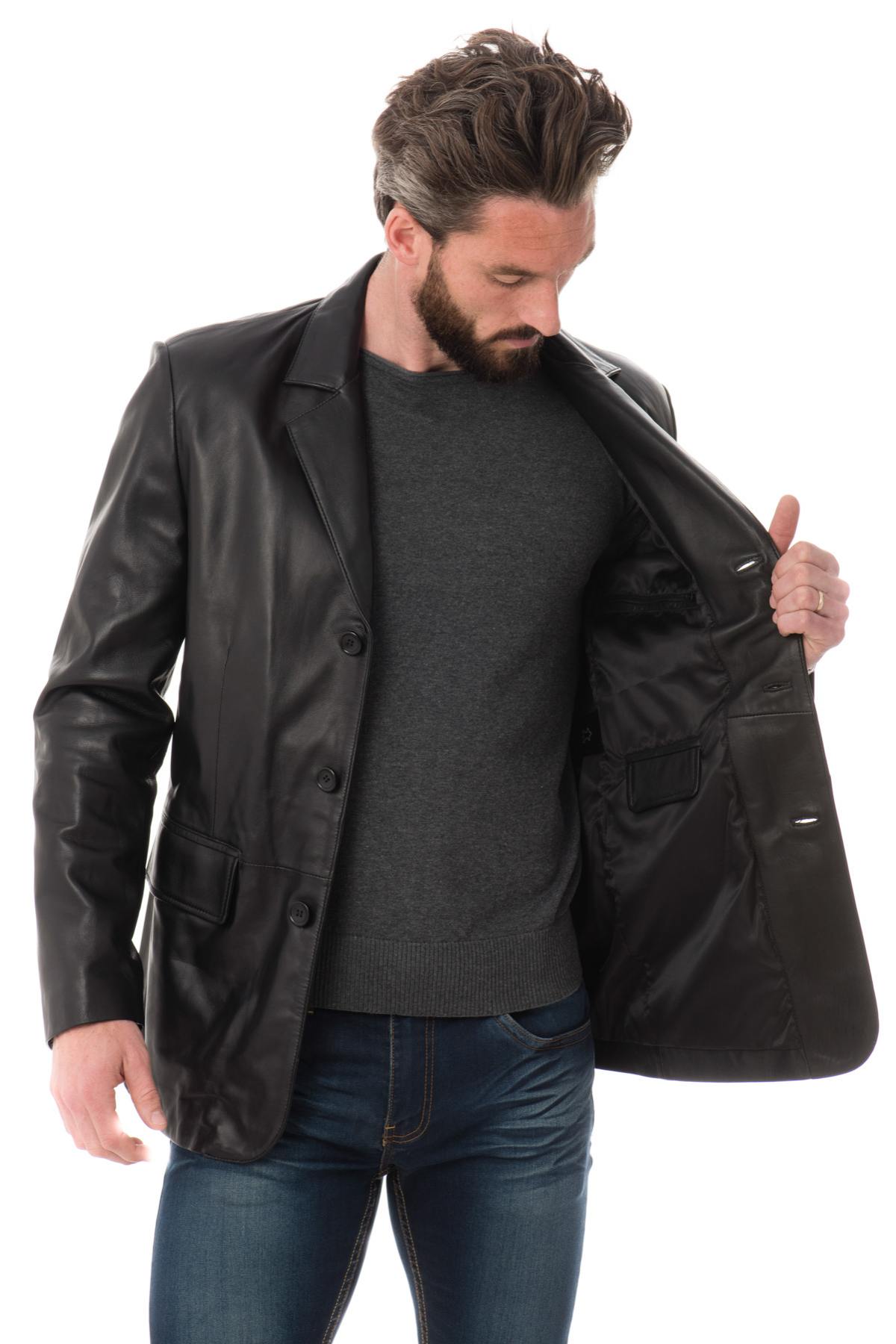 Veste Homme Giovanni BLAZER AGNEAU WAX NOIR Cuir City Com