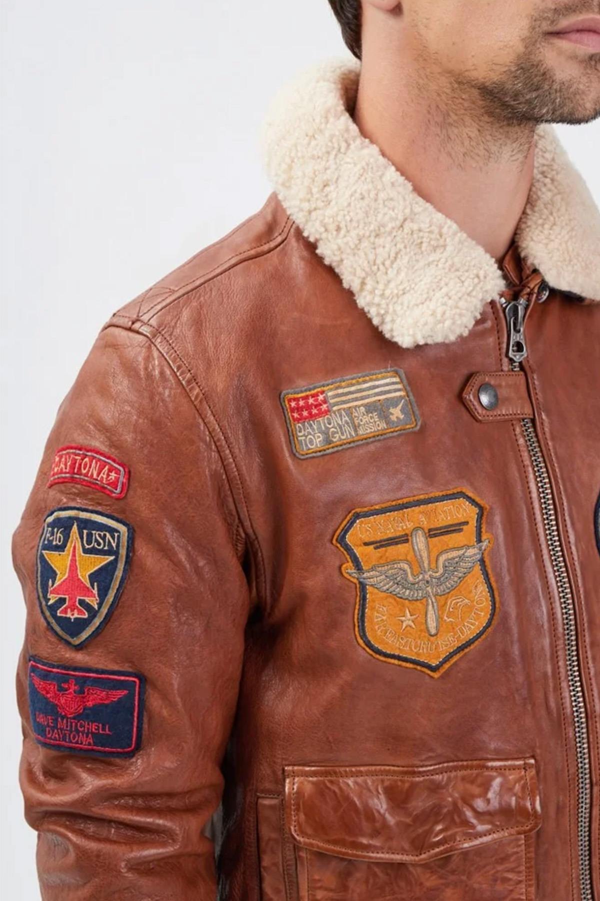 Blouson Homme Daytona MYTHIC + FUR SHEEP PETROL COGNAC — vue 7