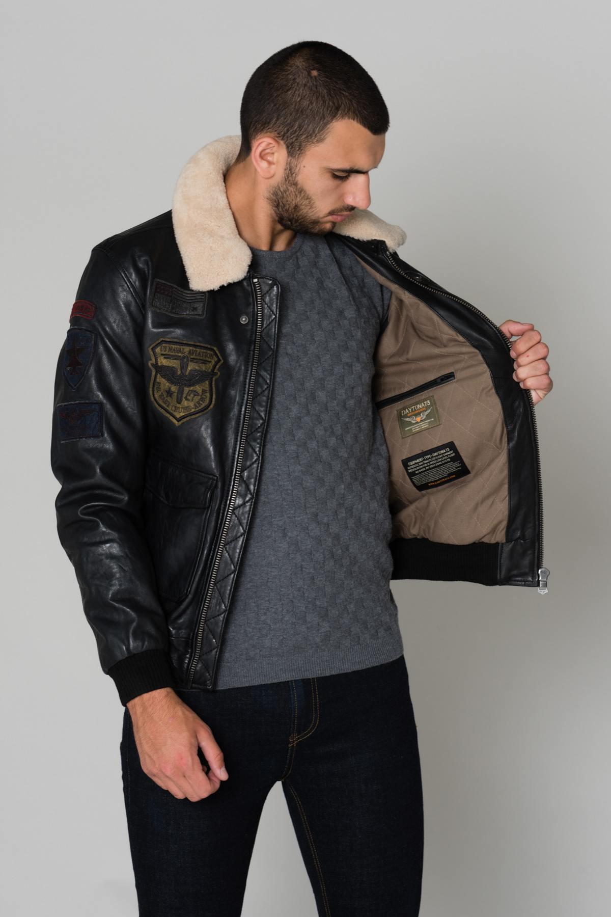 Blouson Homme Daytona MYTHIC FUR SHEEP PETROL BLACK — vue 5