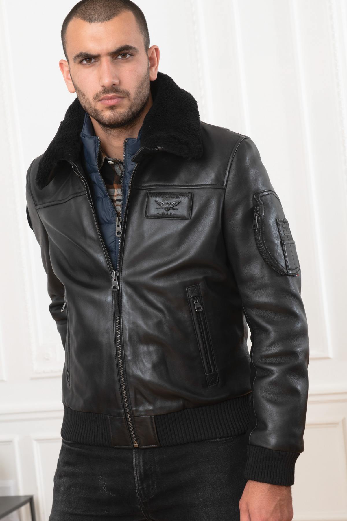 Blouson En Cuir Homme Redskins - Thème Patrouille De France - Taille 4XL - Noir - Neuf