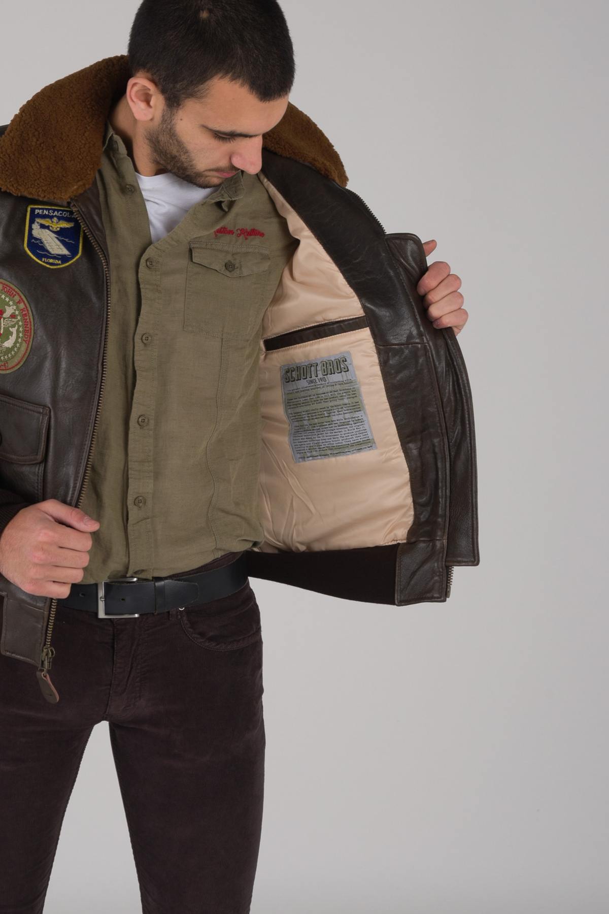 Blouson Homme Schott G1TG BROWN — vue 5