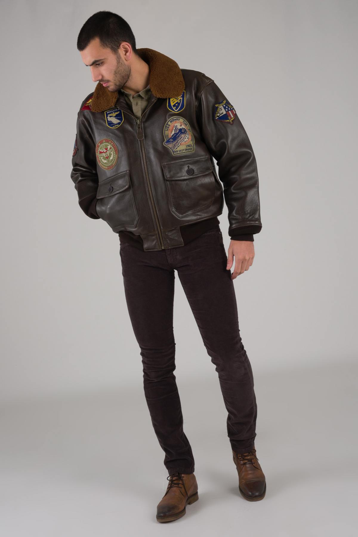 Blouson Homme Schott G1TG BROWN — vue 3