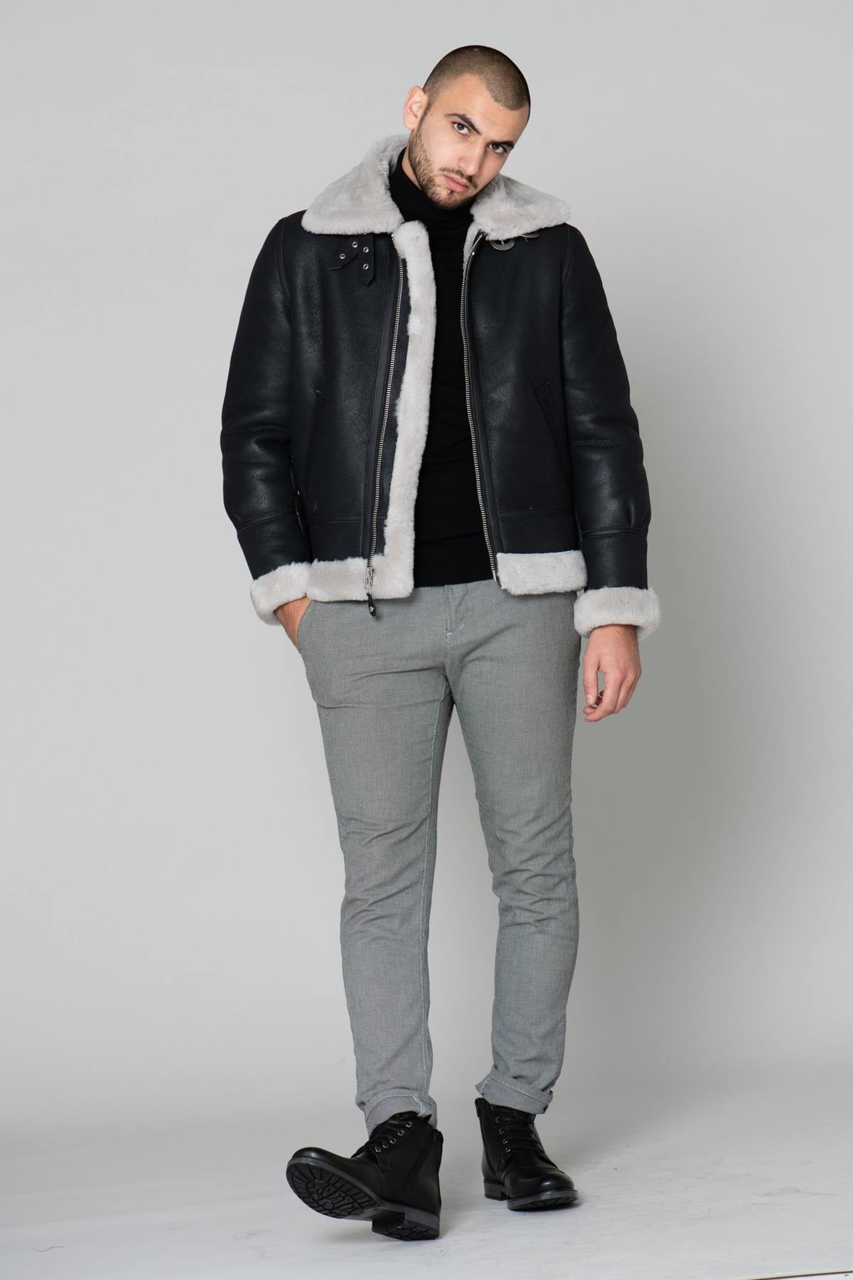 Herren Jacke Schott LC1259 BLACK/OFF WHITE — Ansicht 2