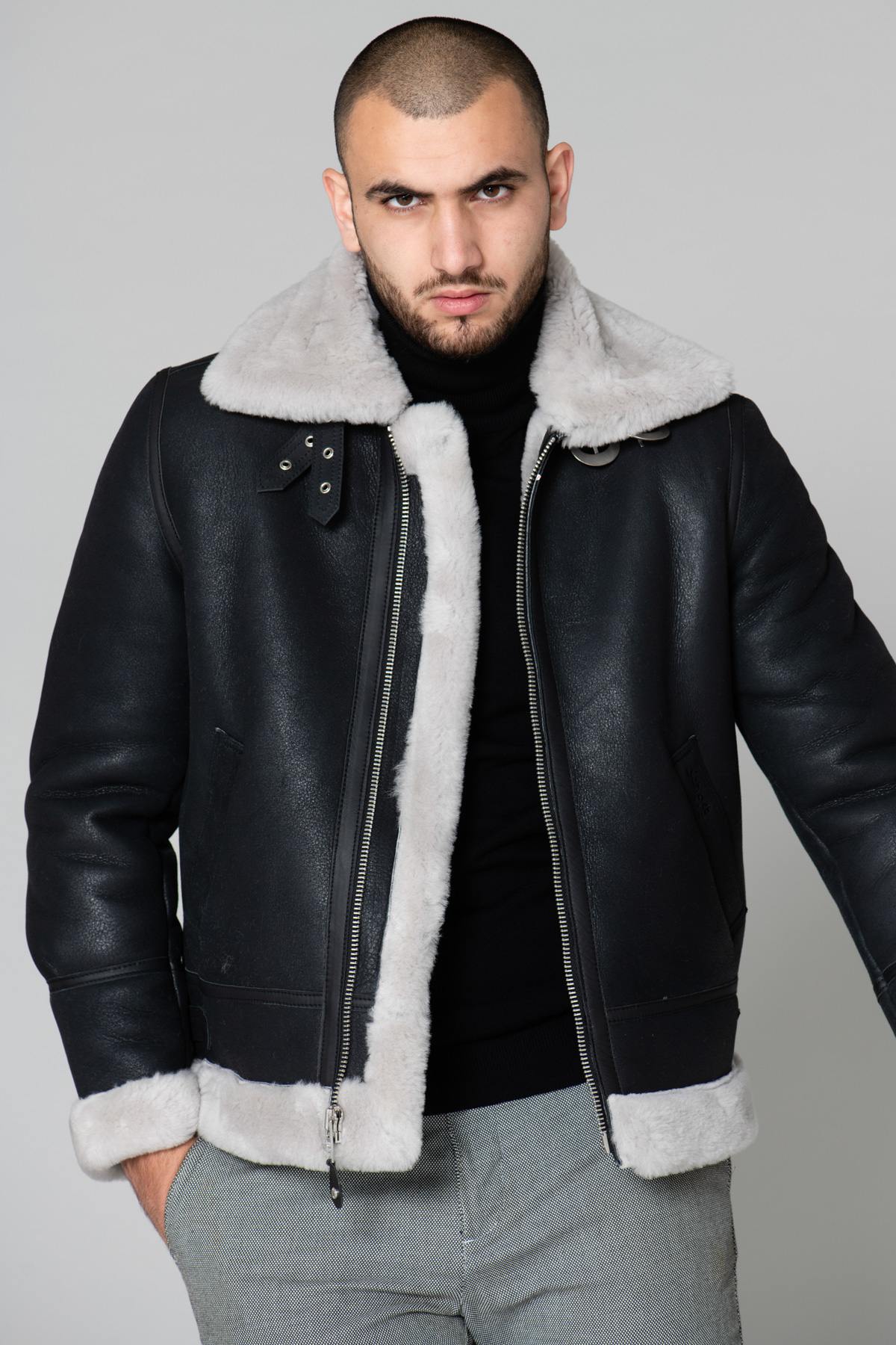 Herren Jacke Schott LC1259 BLACK/OFF WHITE — Ansicht 1