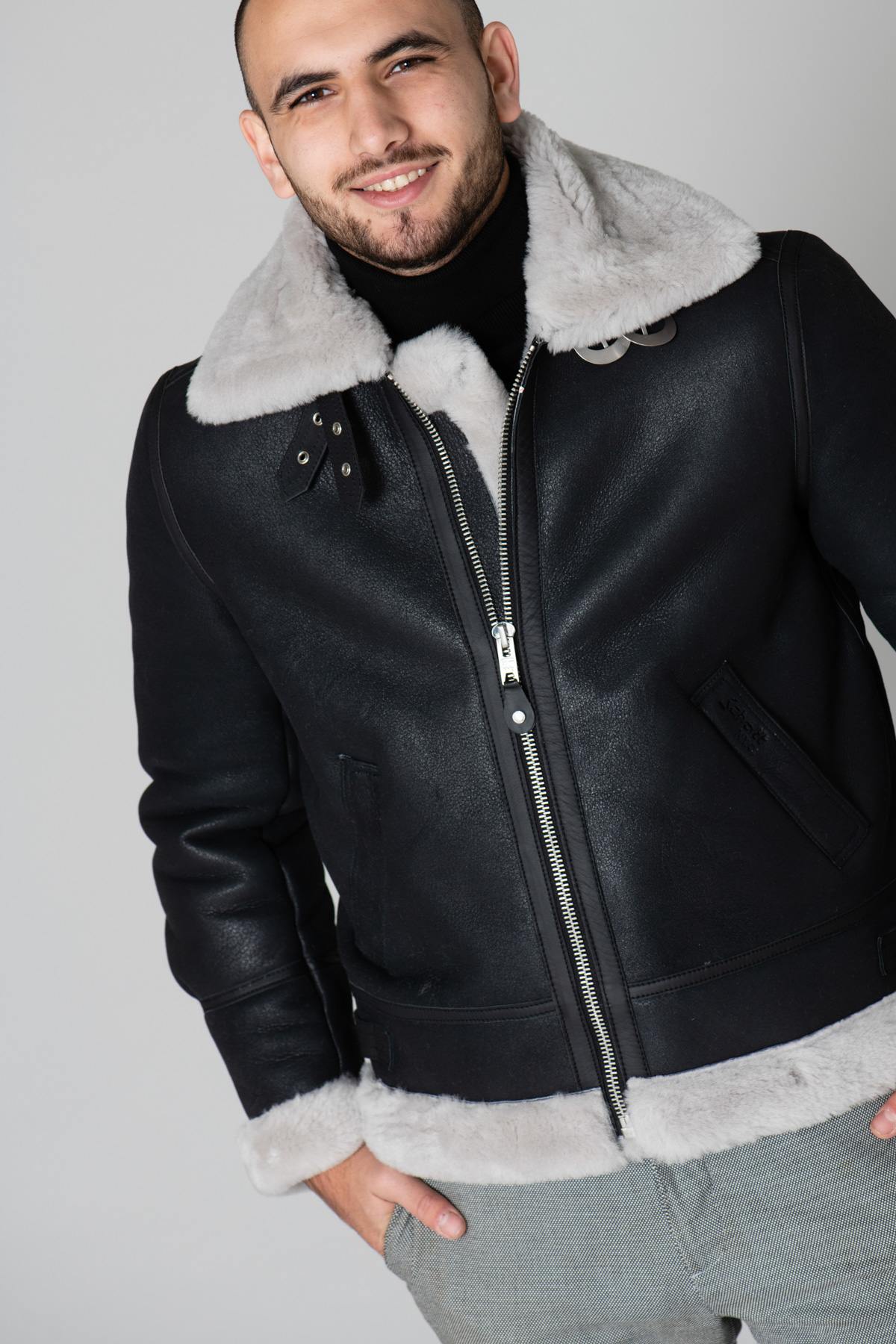 Herren Jacke Schott LC1259 BLACK/OFF WHITE — Ansicht 6