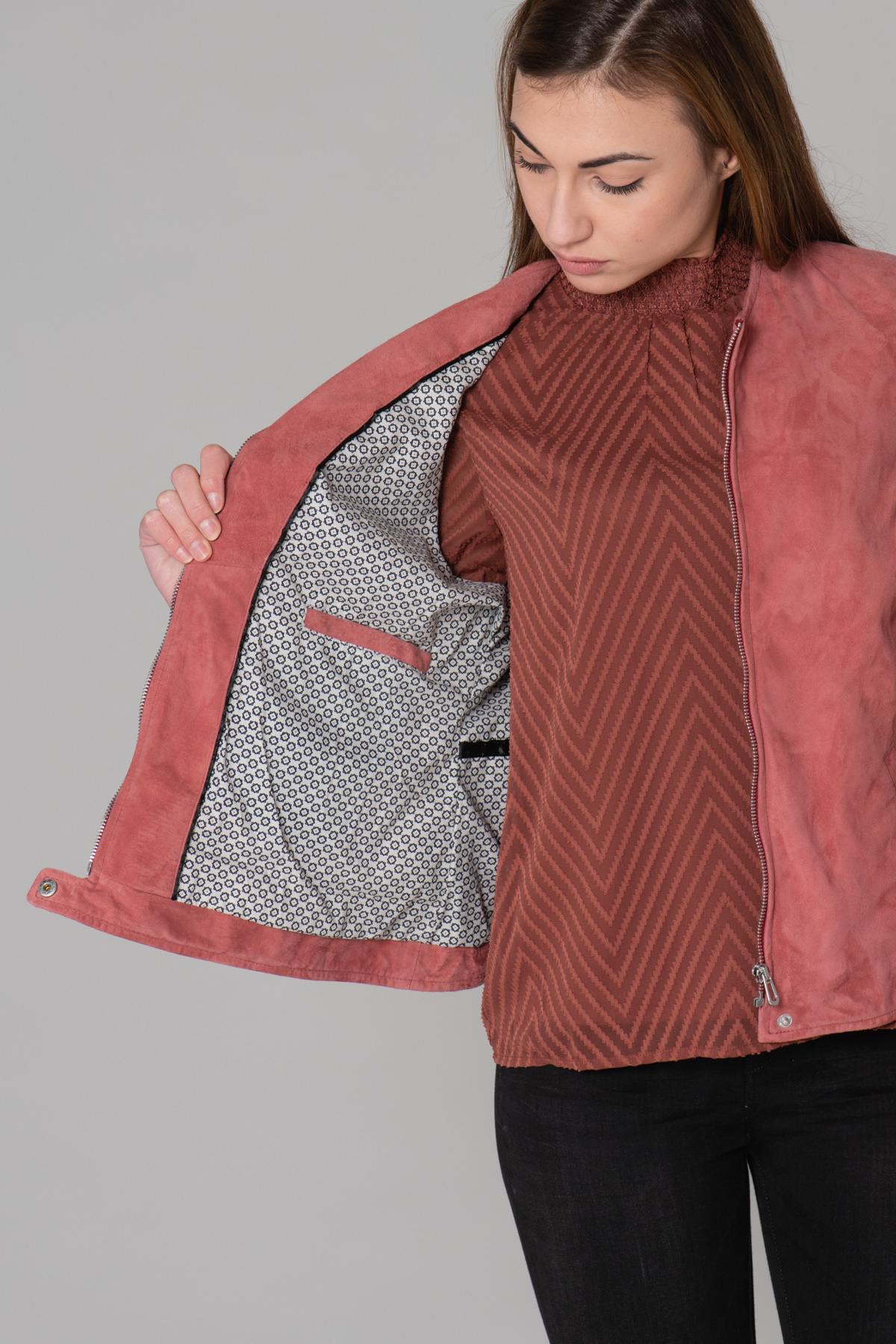 Blouson Femme Rose Garden ELISA CURVE GOAT SUEDE MINERAL RED — vue 6