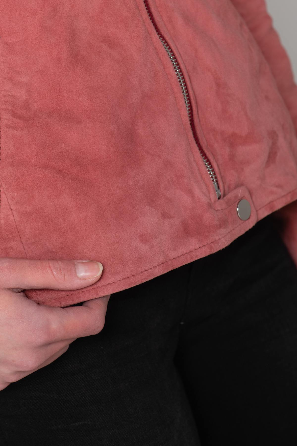 Blouson Femme Rose Garden ELISA CURVE GOAT SUEDE MINERAL RED — vue 8