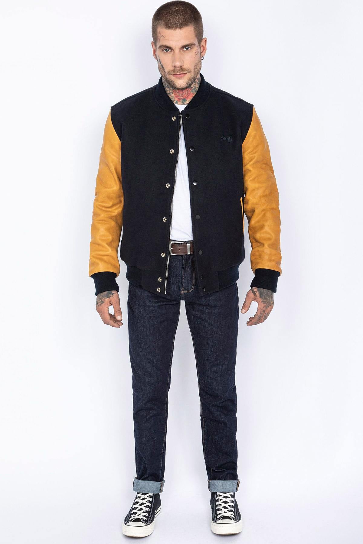 Blouson Homme Schott LCUSA NAVY/COGNAC — vue 3