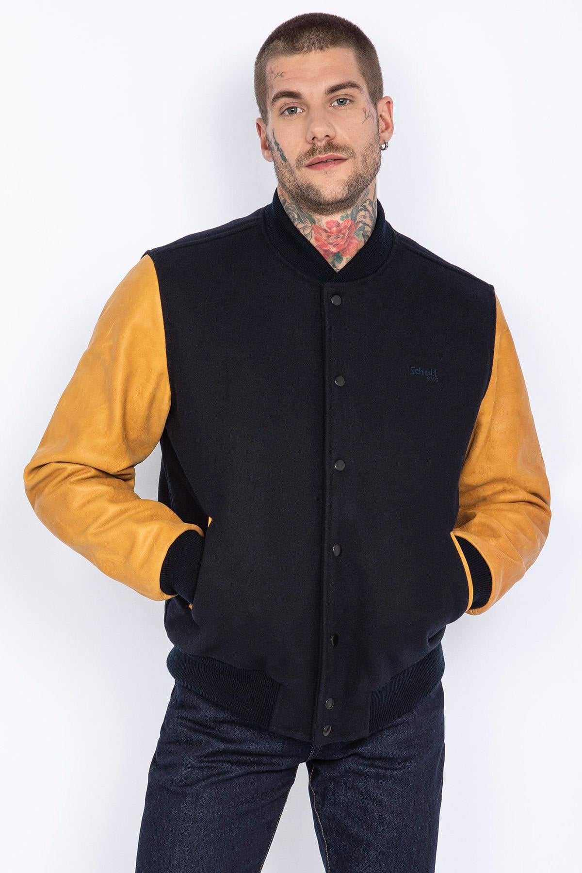 Blouson Homme Schott LCUSA NAVY/COGNAC — vue 1