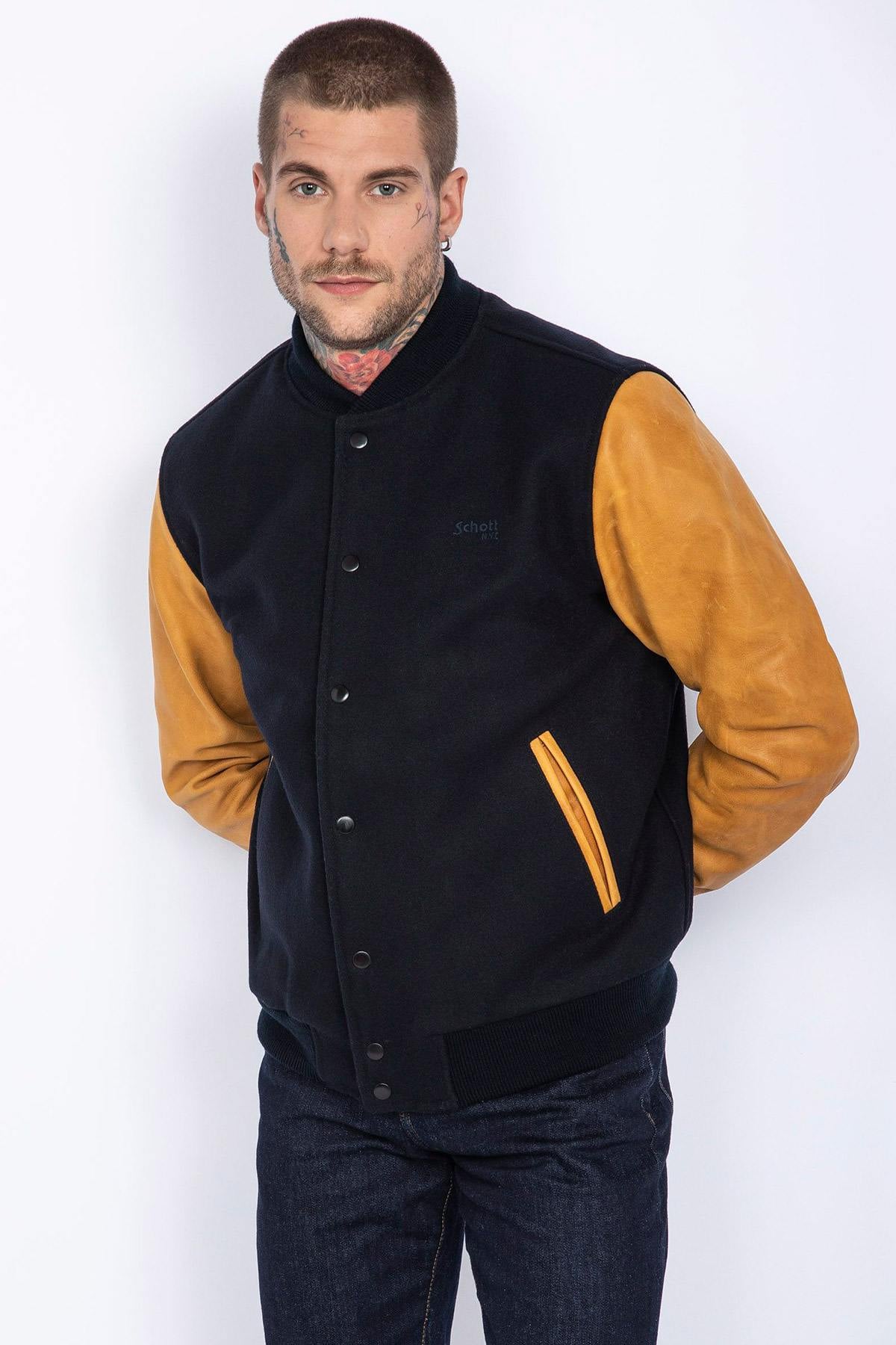 Blouson Homme Schott LCUSA NAVY/COGNAC — vue 4