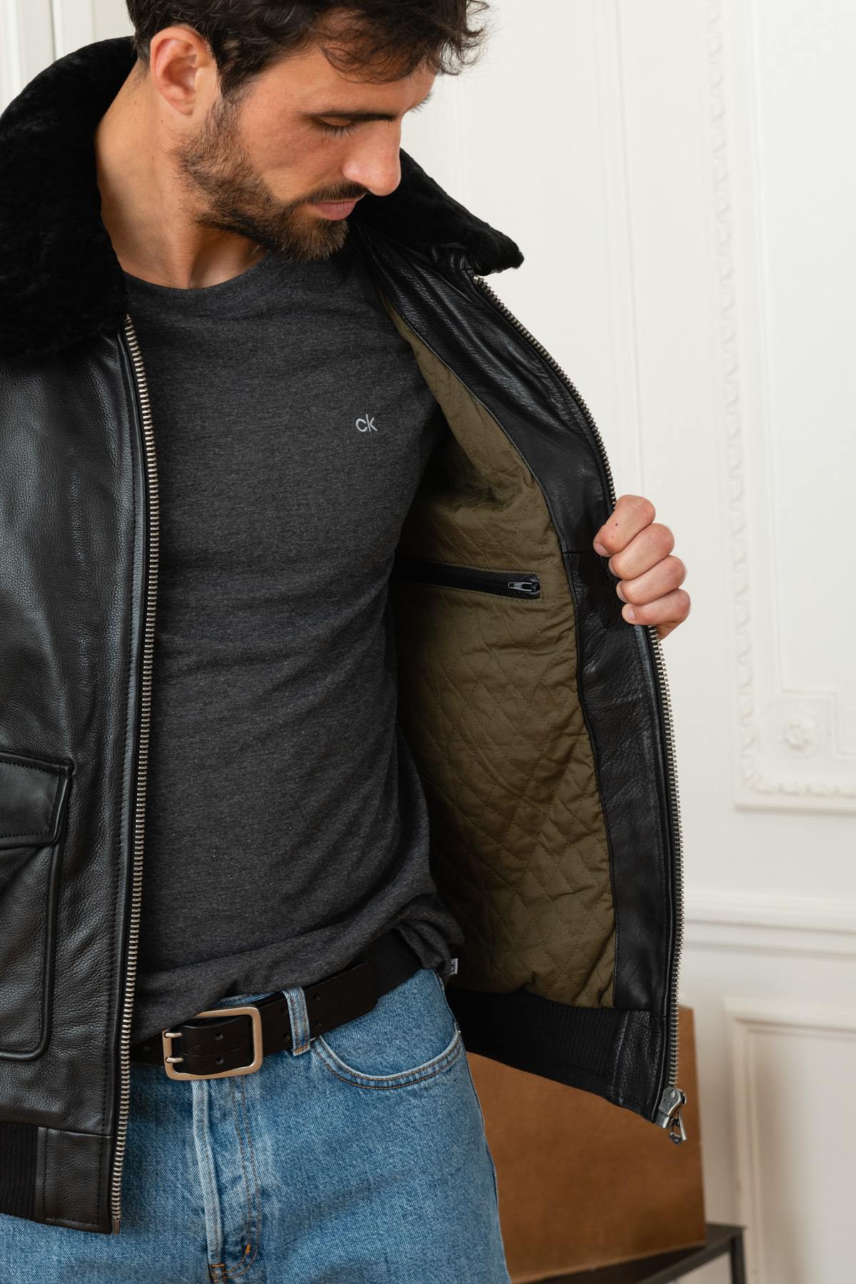 Blouson Homme Daytona MIRAGE FUR COW AIR MILLED BLACK — vue 5