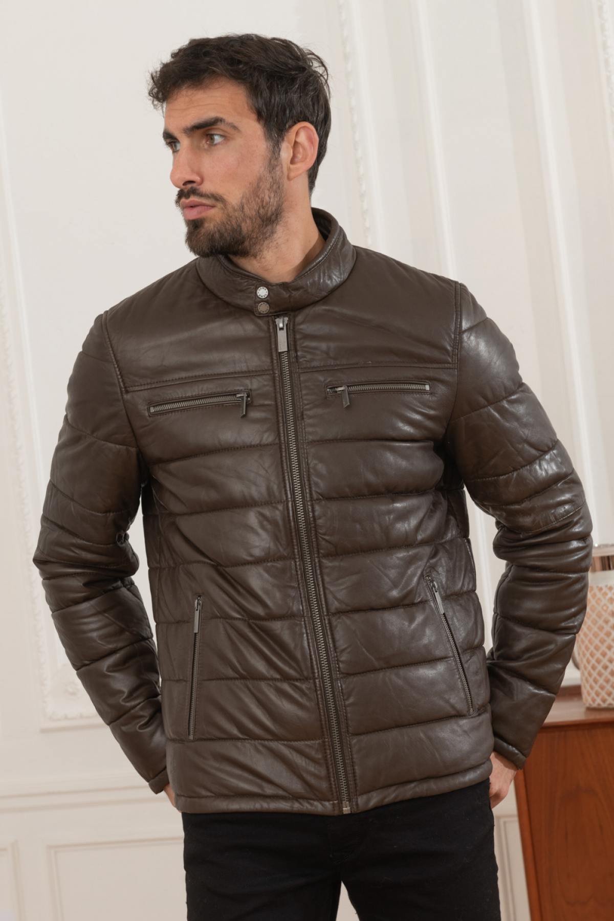 Oakwood Blouson Homme En Cuir D'agneau - Marron - Taille S - Style Intemporel