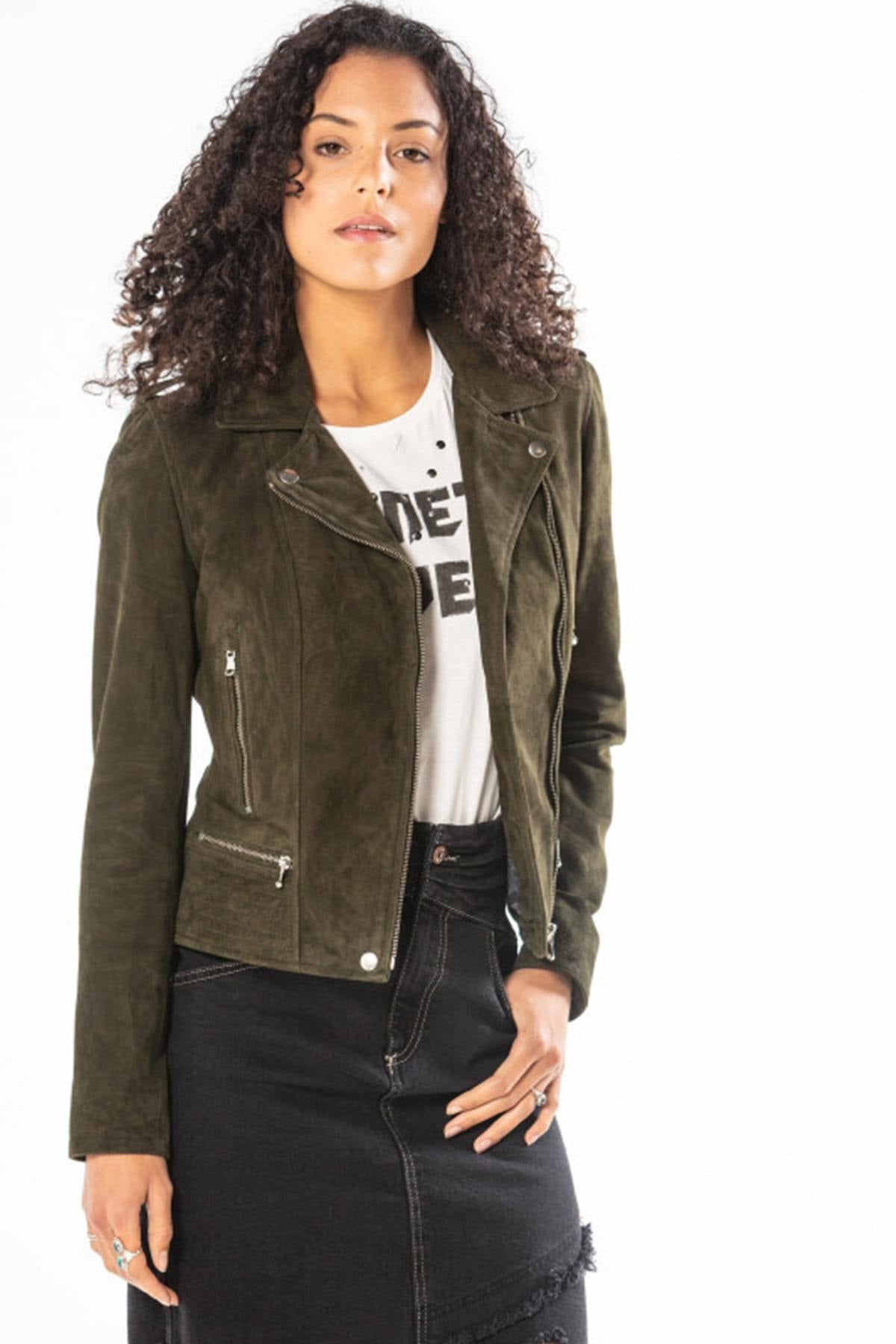 Blouson Femme Rose Garden VELA GOAT SUEDE KHAKI — vue 1