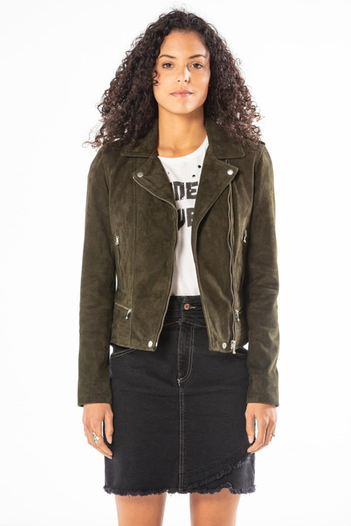 Blouson Femme Rose Garden VELA GOAT SUEDE KHAKI — vue 6