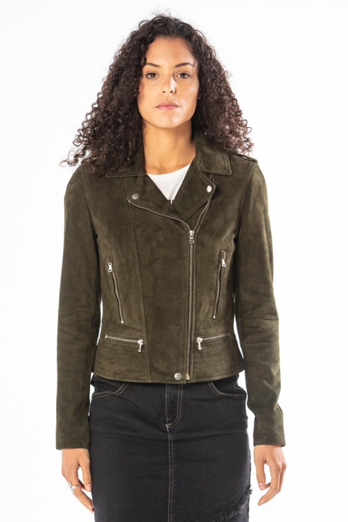 Blouson Femme Rose Garden VELA GOAT SUEDE KHAKI — vue 3