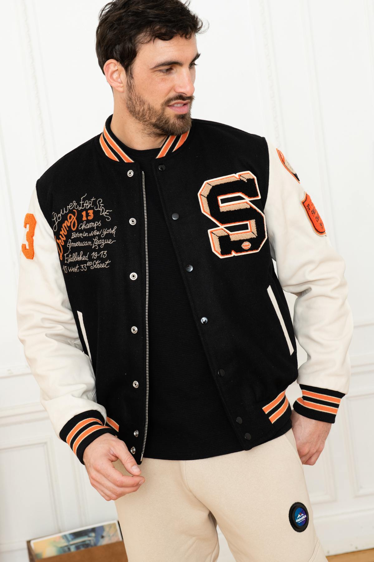 Herren Jacke Schott LCTEDDYBD BLACK OFF WHITE — Ansicht 1