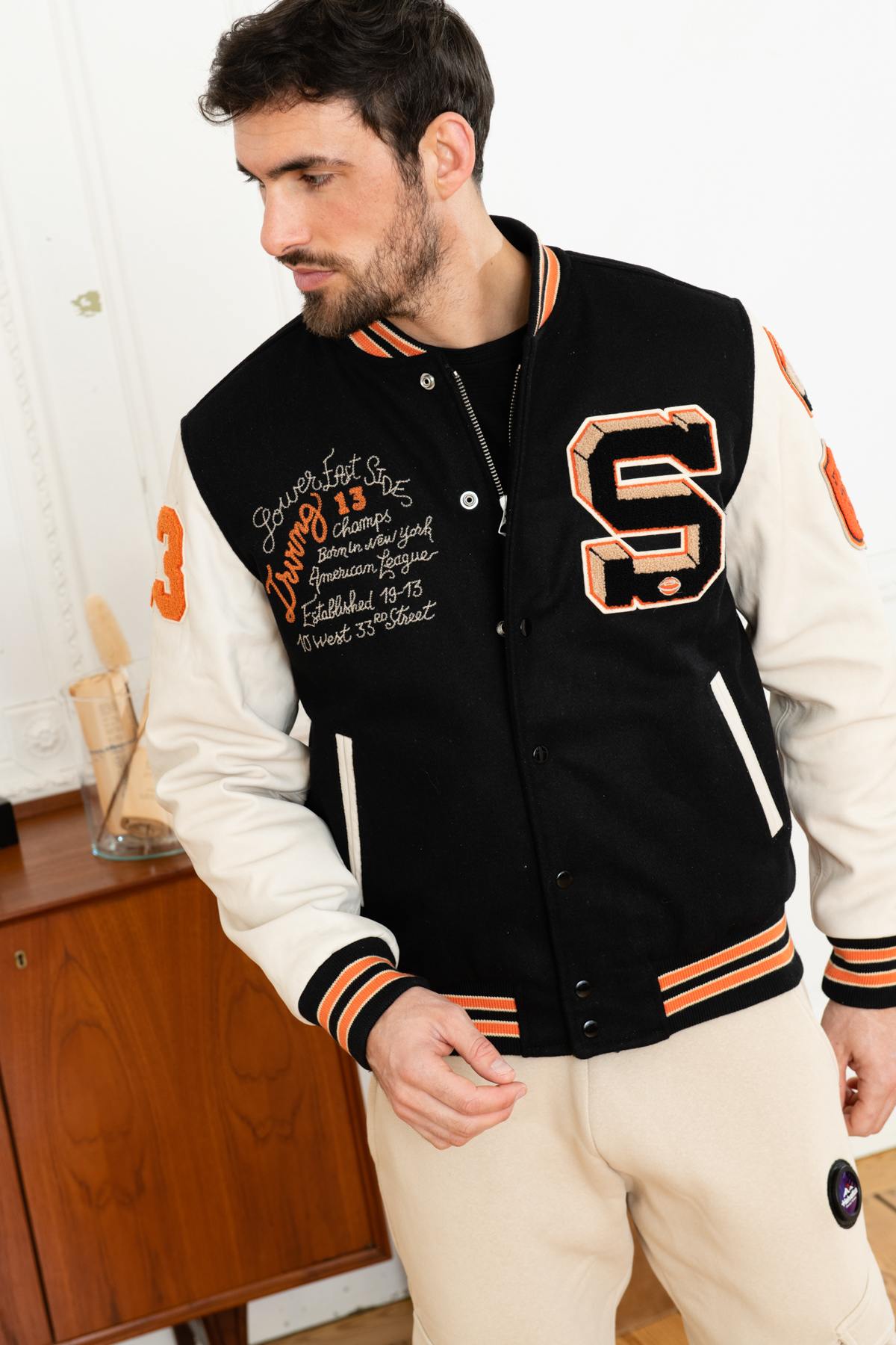 Herren Jacke Schott LCTEDDYBD BLACK OFF WHITE — Ansicht 6