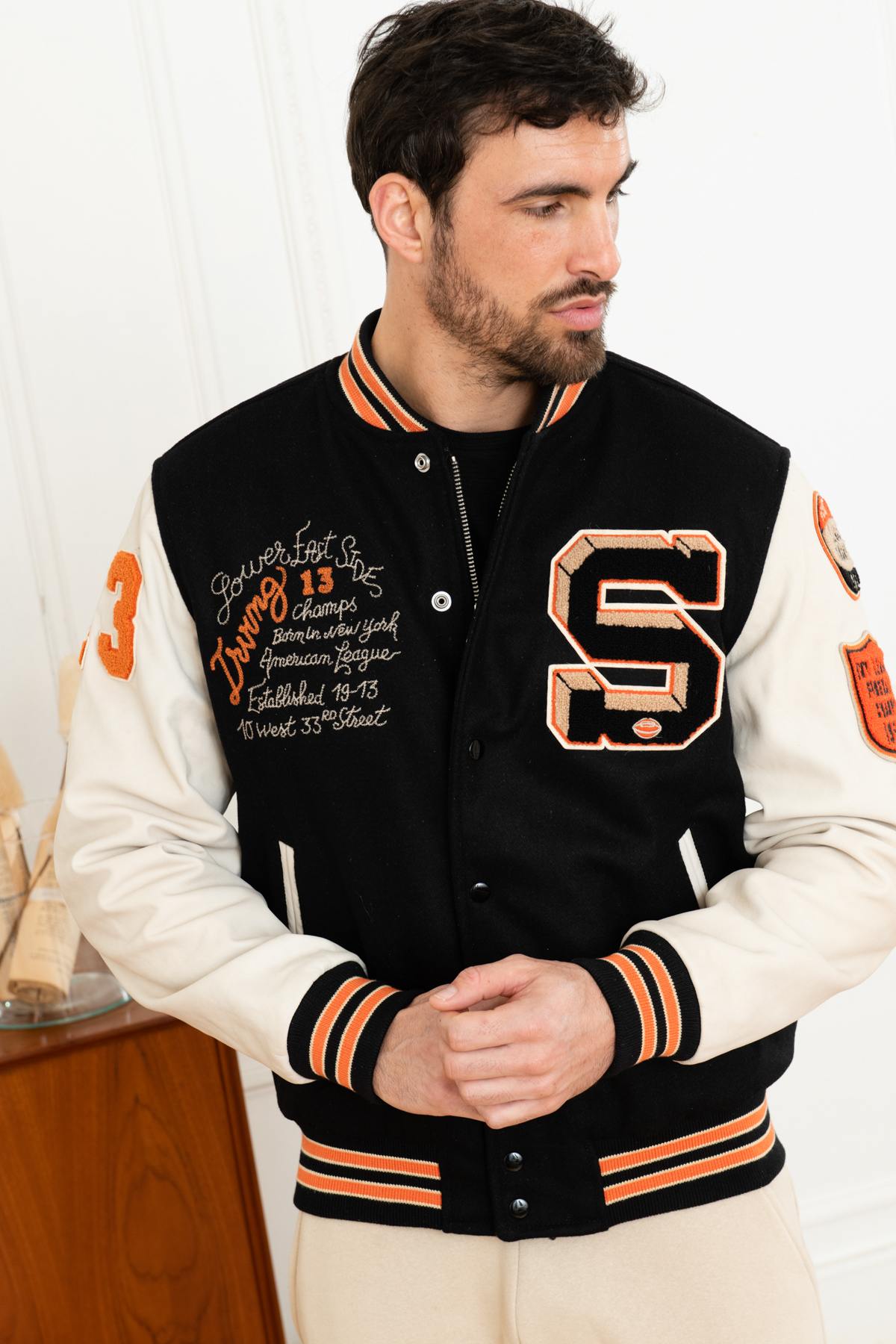 Herren Jacke Schott LCTEDDYBD BLACK OFF WHITE — Ansicht 3