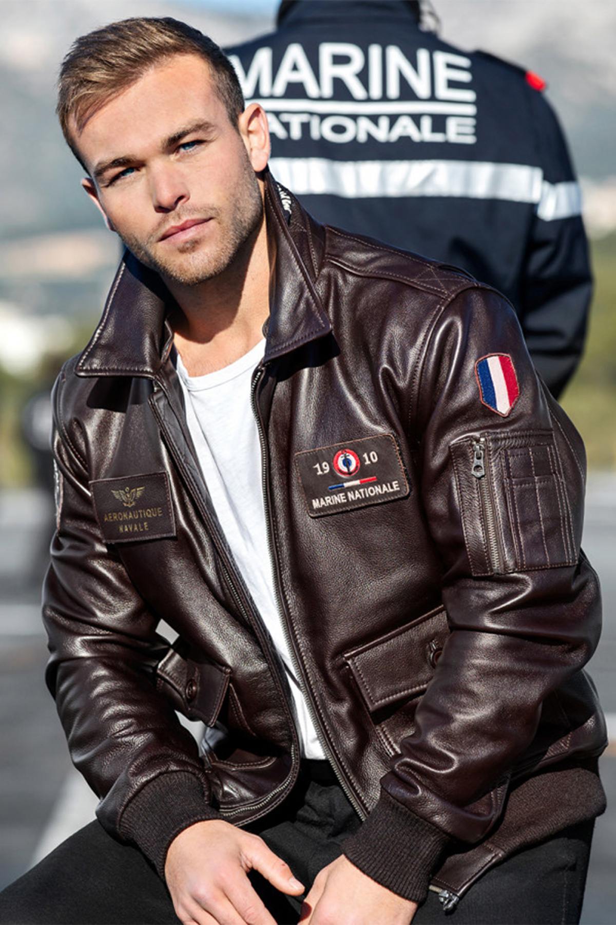Giacche Uomo Marine Nationale ANM FUR COW AIR MILLED BROWN — vista 2