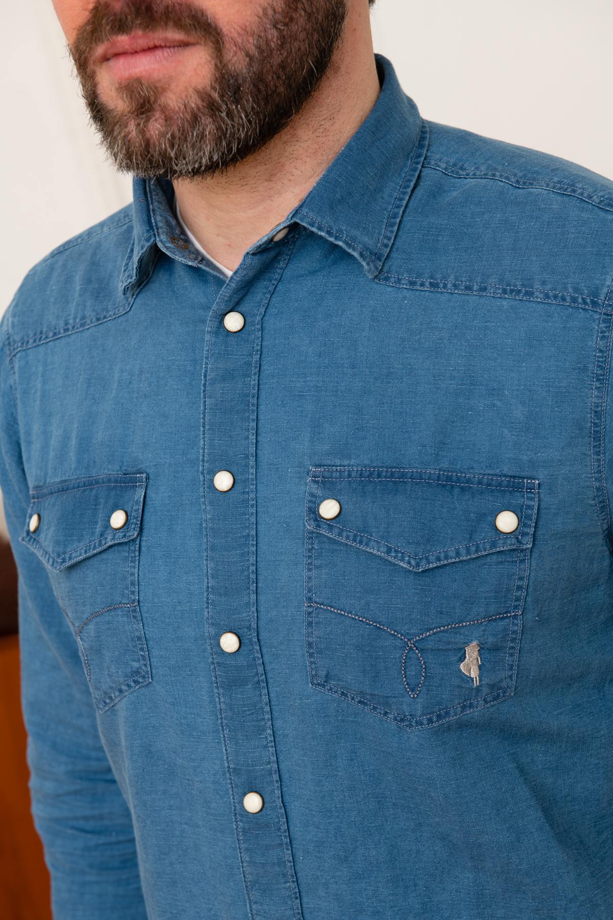 Camicia Uomo Mcs IMCHML_C021 752 BLEU MARINE — vista 5
