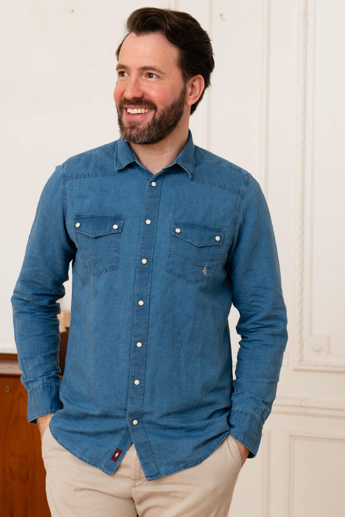 Camicia Uomo Mcs IMCHML_C021 752 BLEU MARINE — vista 3