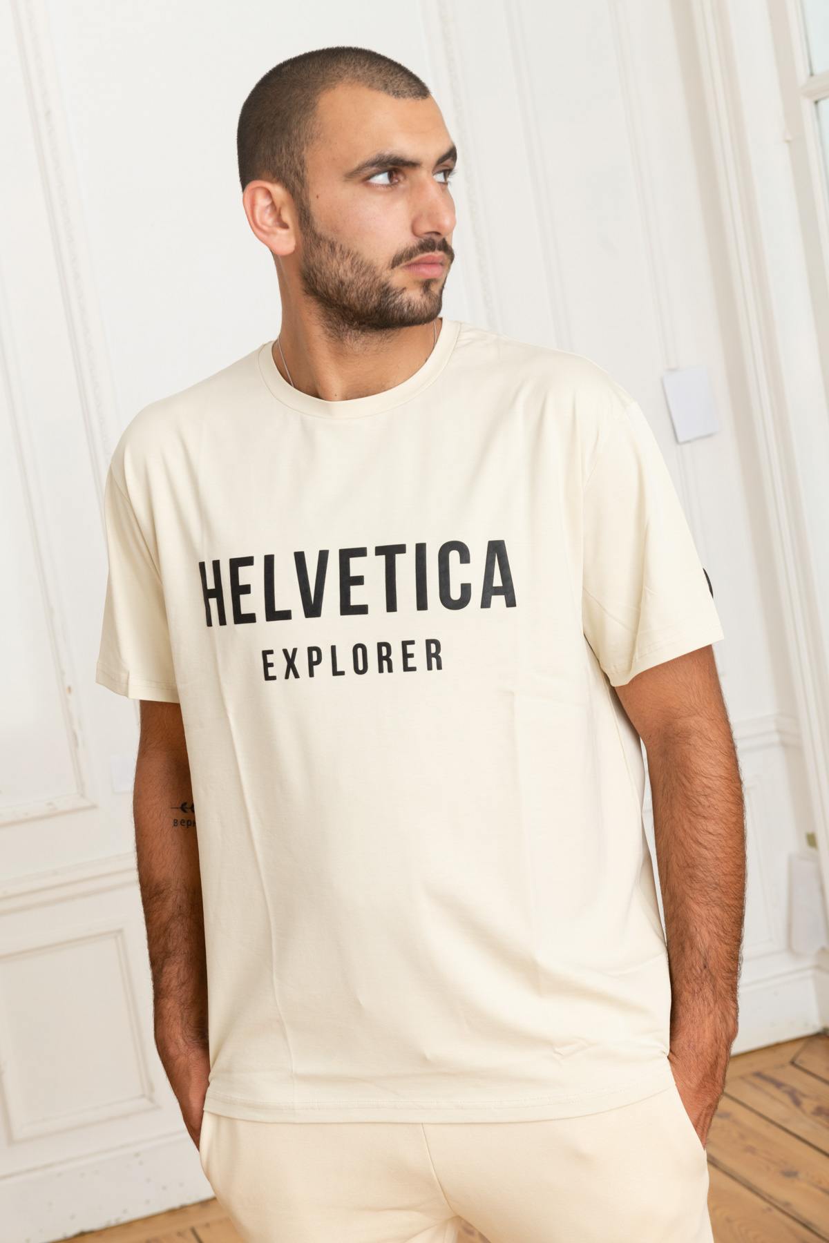Tee Shirt Homme Helvetica Mountain Pioneers BARWIN CREAM — vue 1