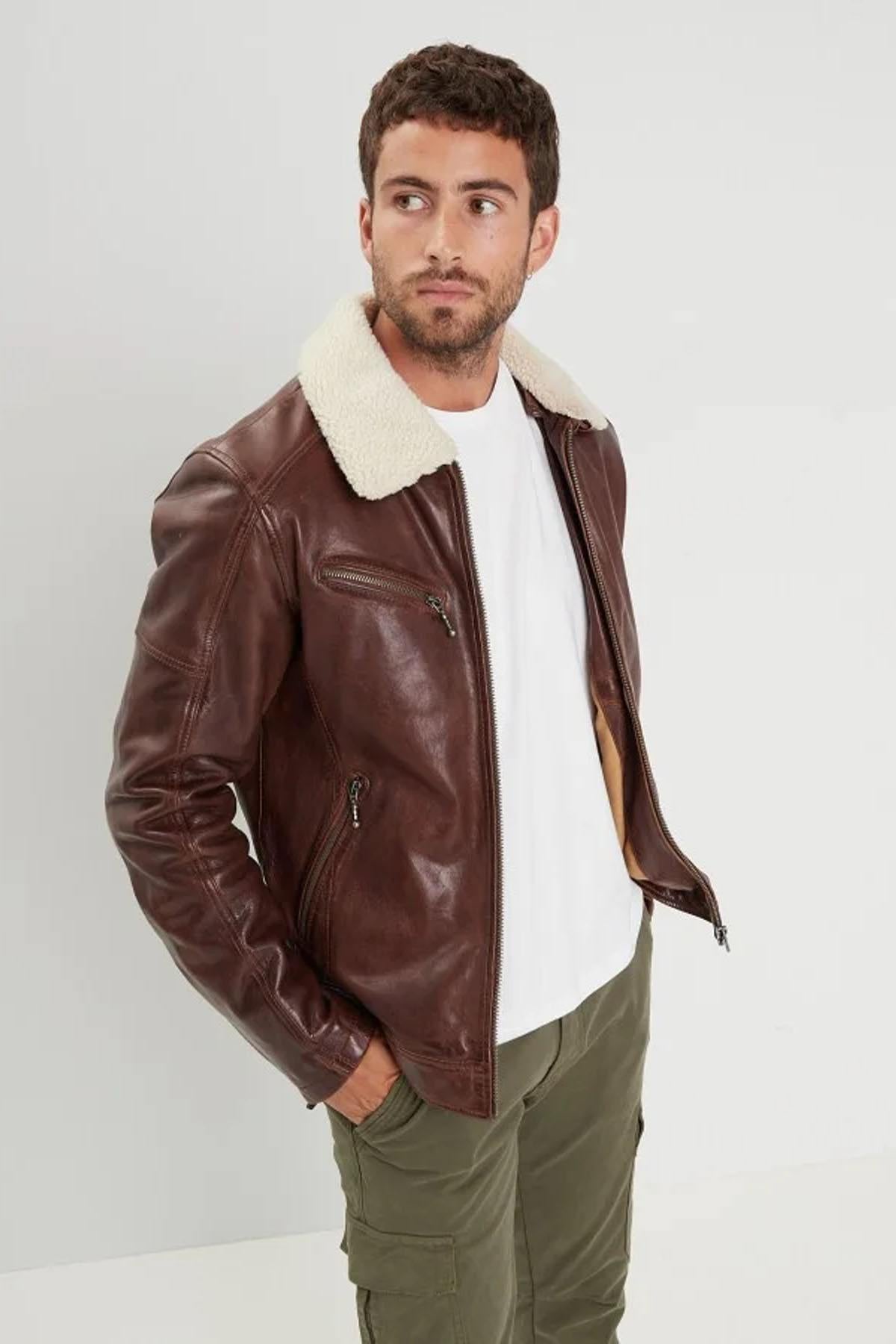 Giacche Uomo Daytona PLATON FAKE FUR LAMB PAOLO DARK COGNAC — vista 1