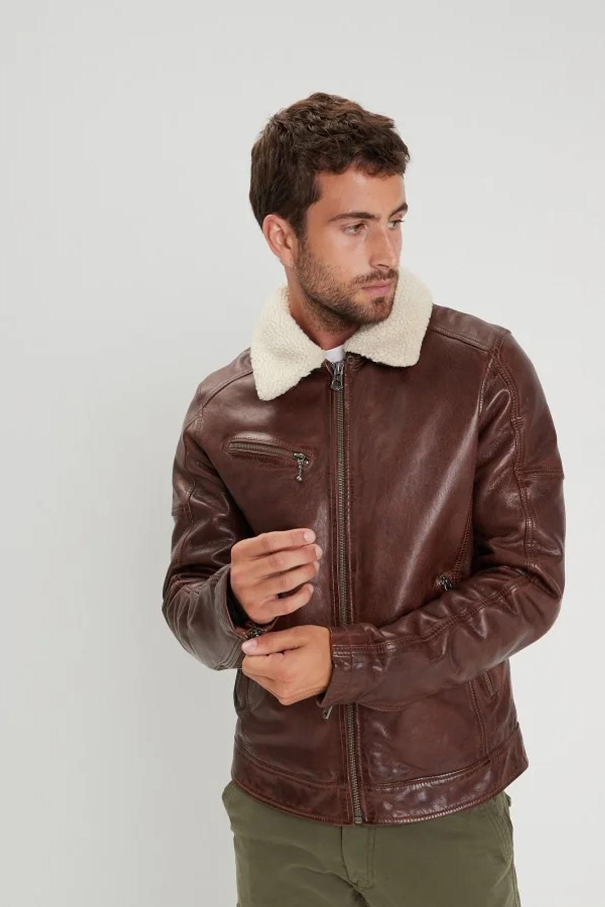 Giacche Uomo Daytona PLATON FAKE FUR LAMB PAOLO DARK COGNAC — vista 3