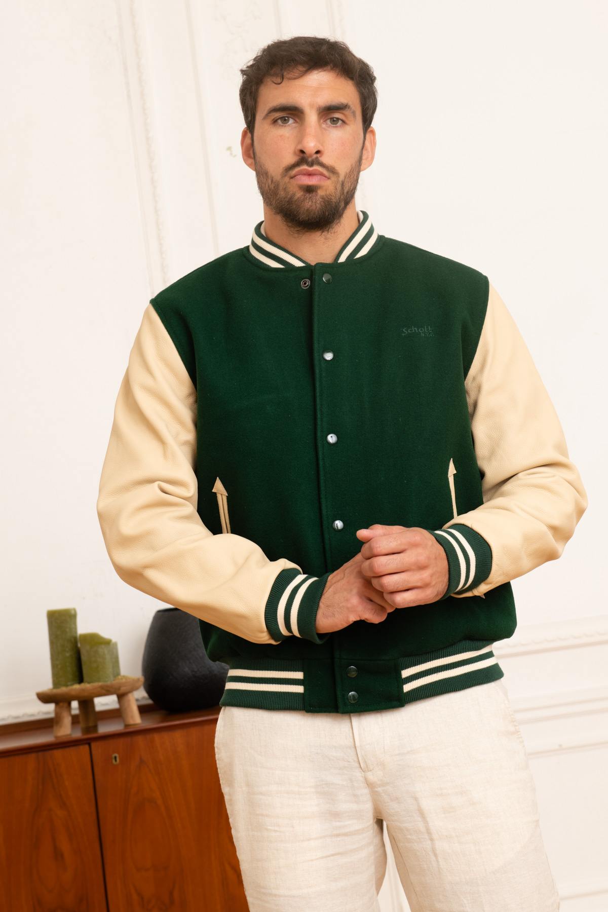 Giacche Uomo Schott LC8705 GREEN/BEIGE — vista 4