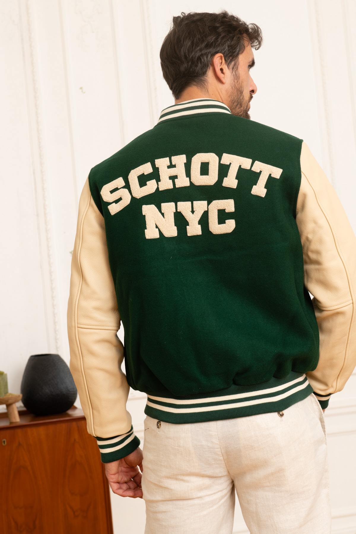 Giacche Uomo Schott LC8705 GREEN/BEIGE — vista 2