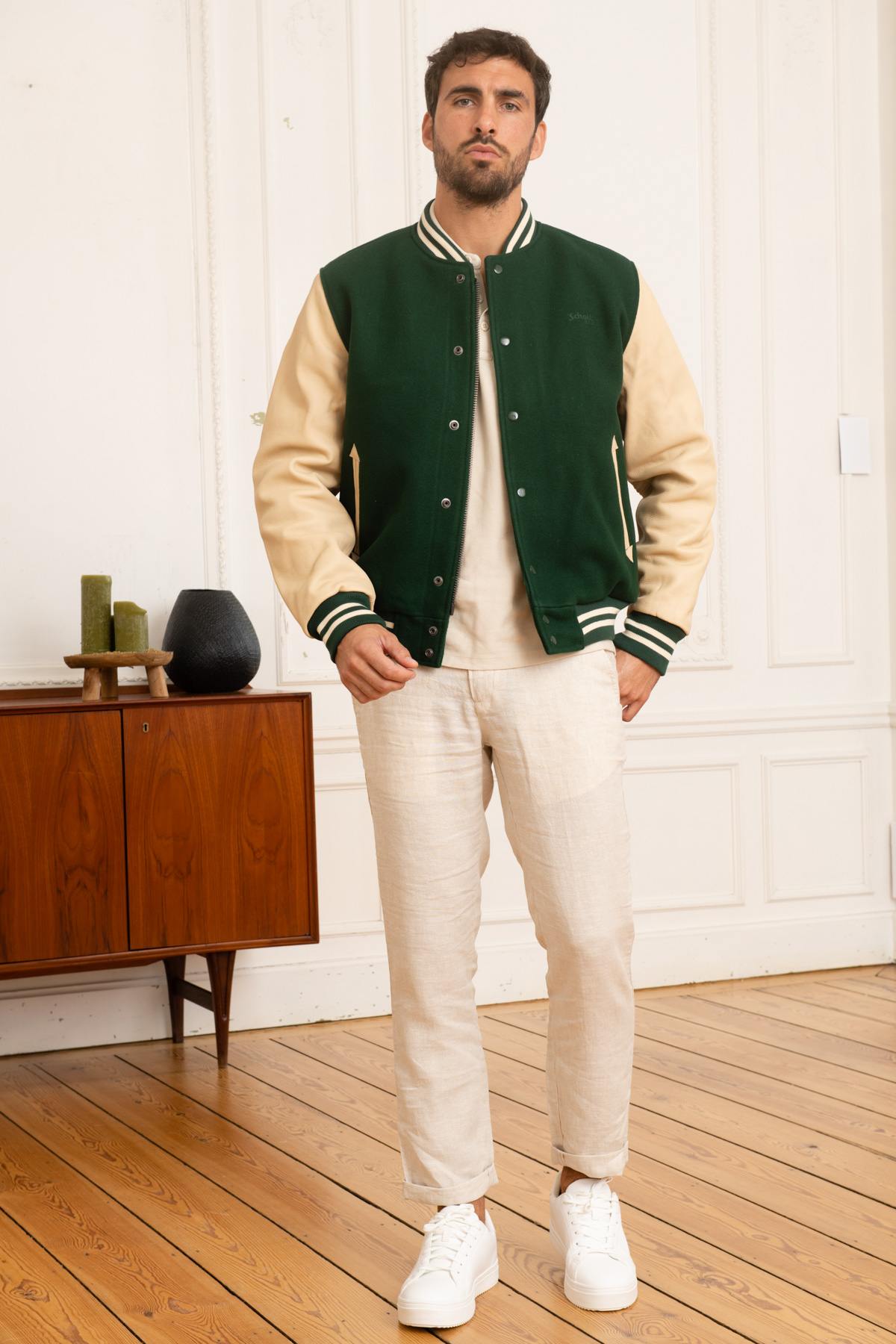 Giacche Uomo Schott LC8705 GREEN/BEIGE — vista 3