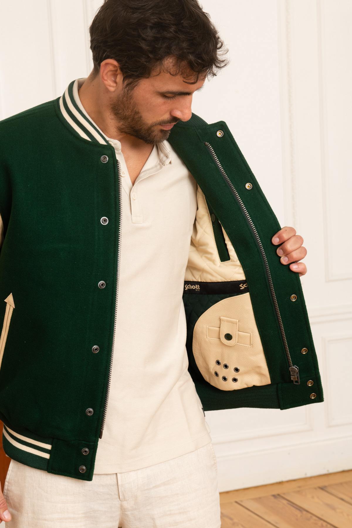 Giacche Uomo Schott LC8705 GREEN/BEIGE — vista 5