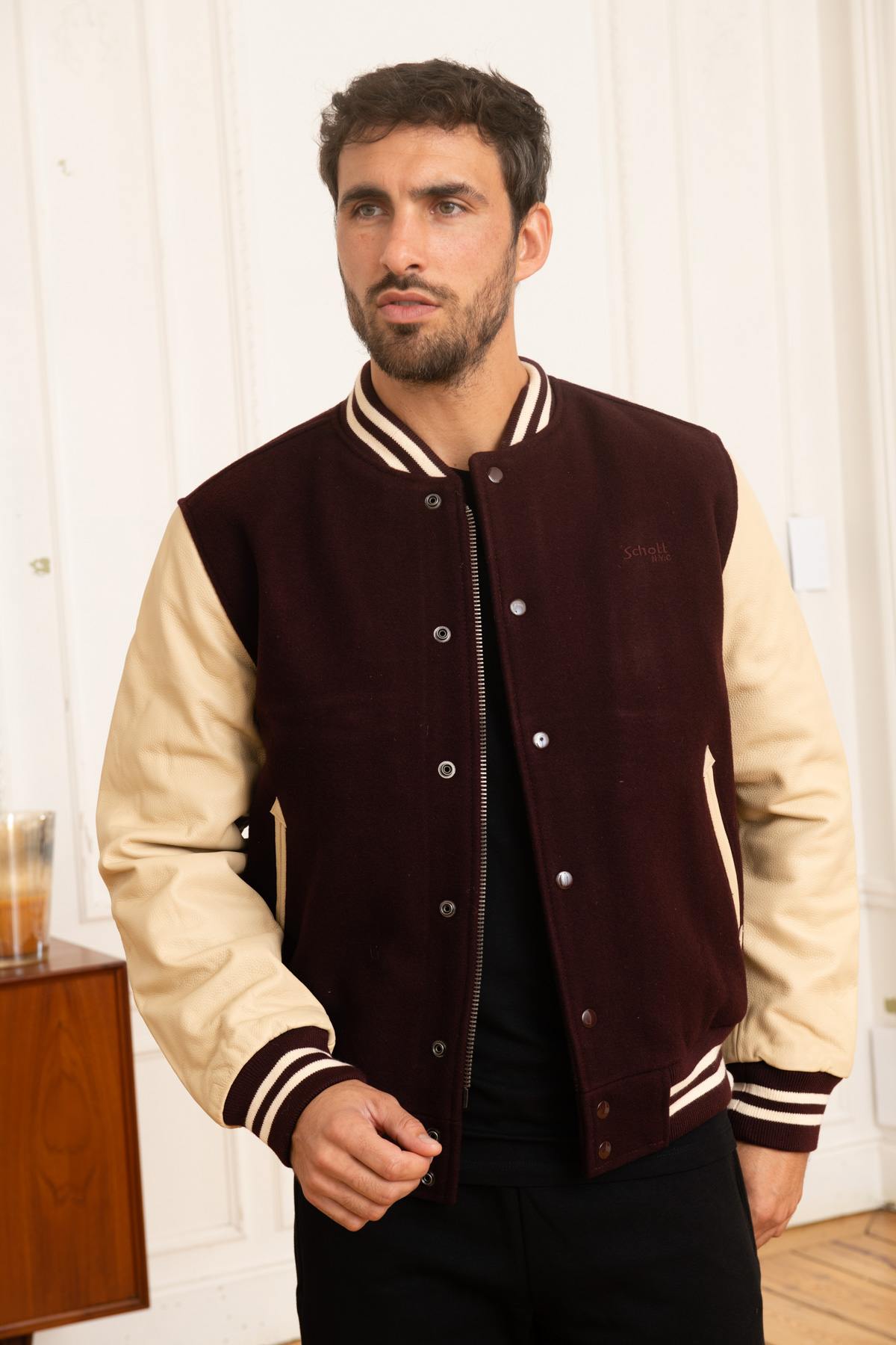 Giacche Uomo Schott LC8705 BORDEAUX/BEIGE — vista 4