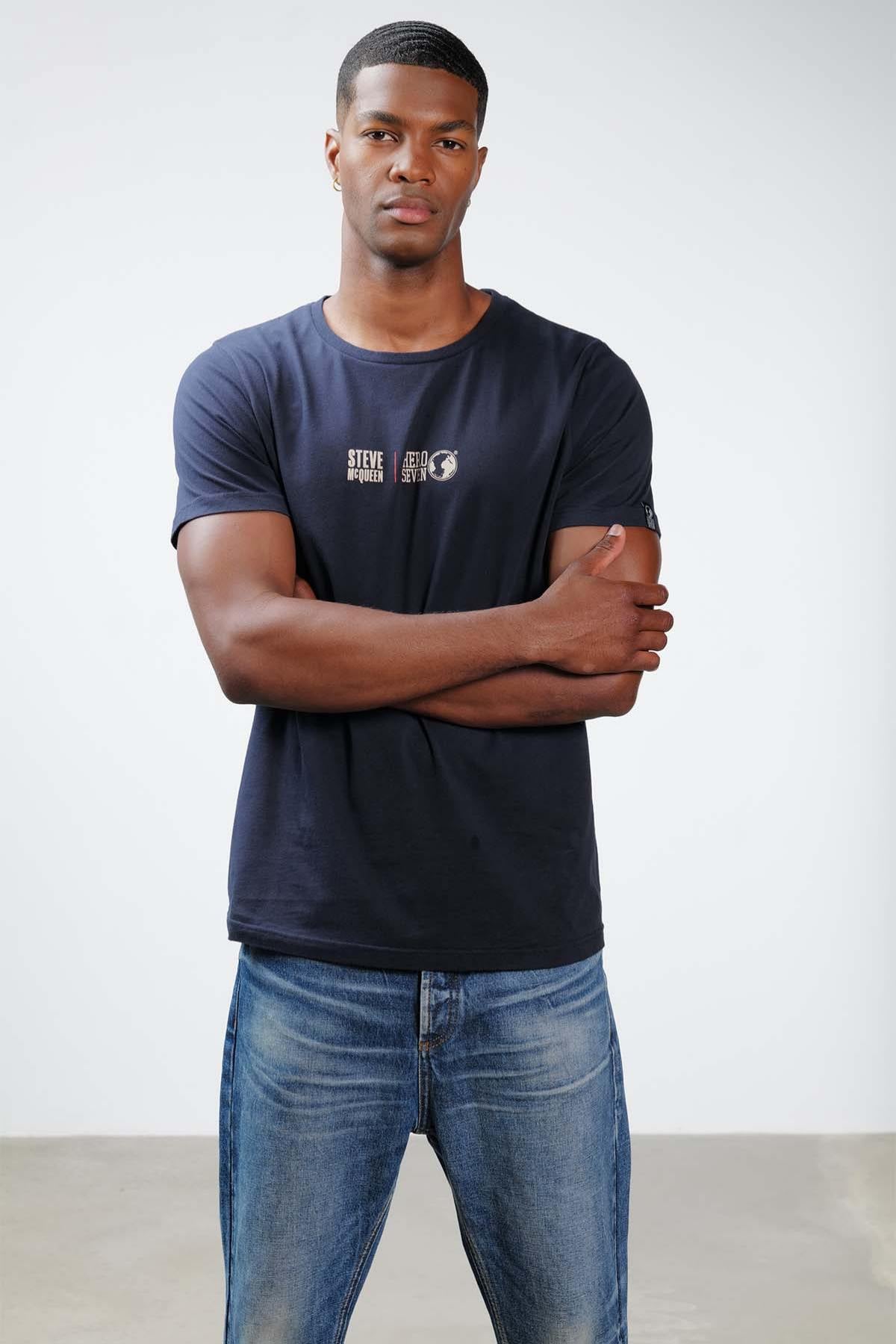 T-shirt Uomo Steve Mcqueen FACE TO FACE DARK BLUE H22106 — vista 2