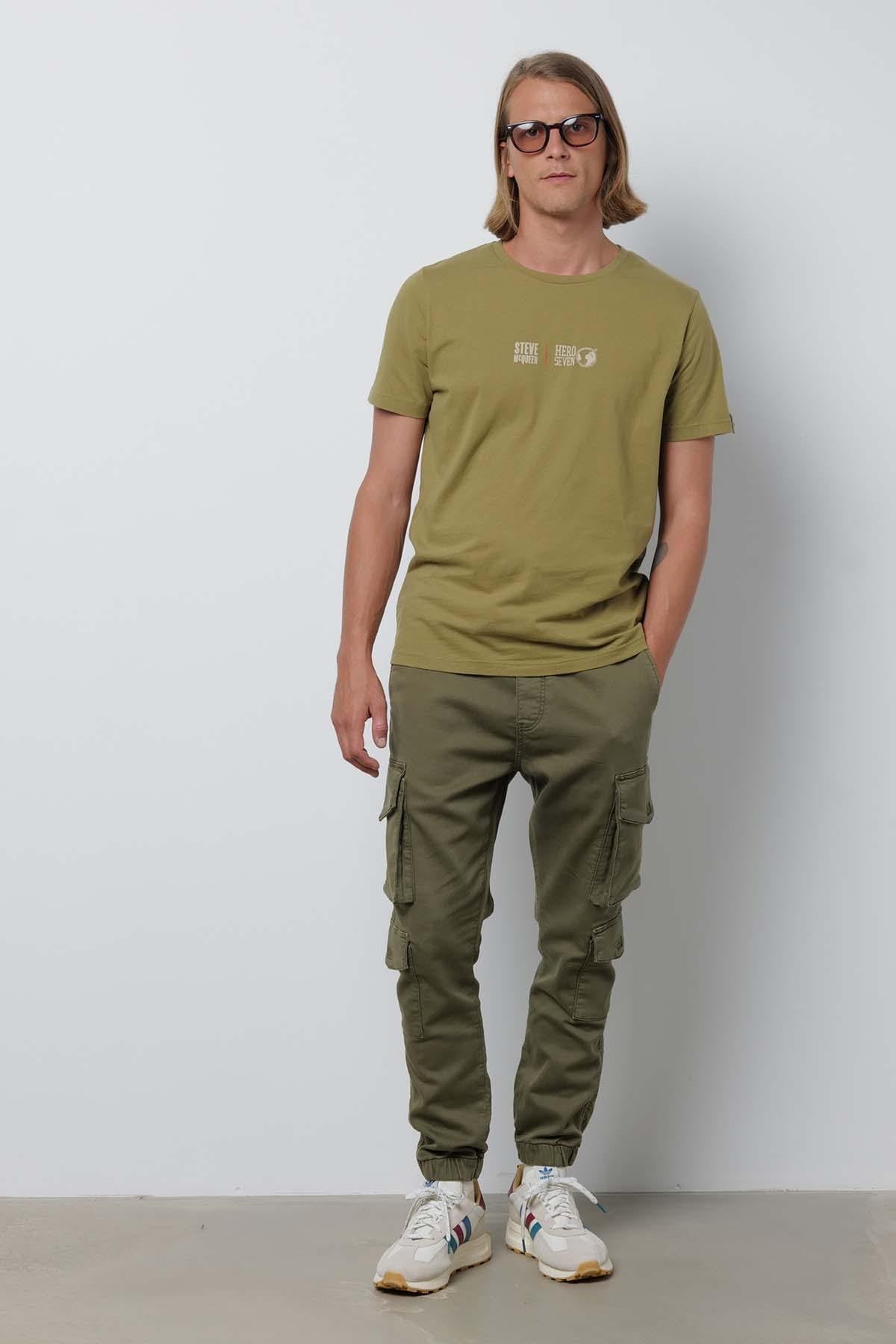 Tee Shirt Homme Steve Mcqueen FACE TO FACE PRESSED OLIV H22106 — vue 3