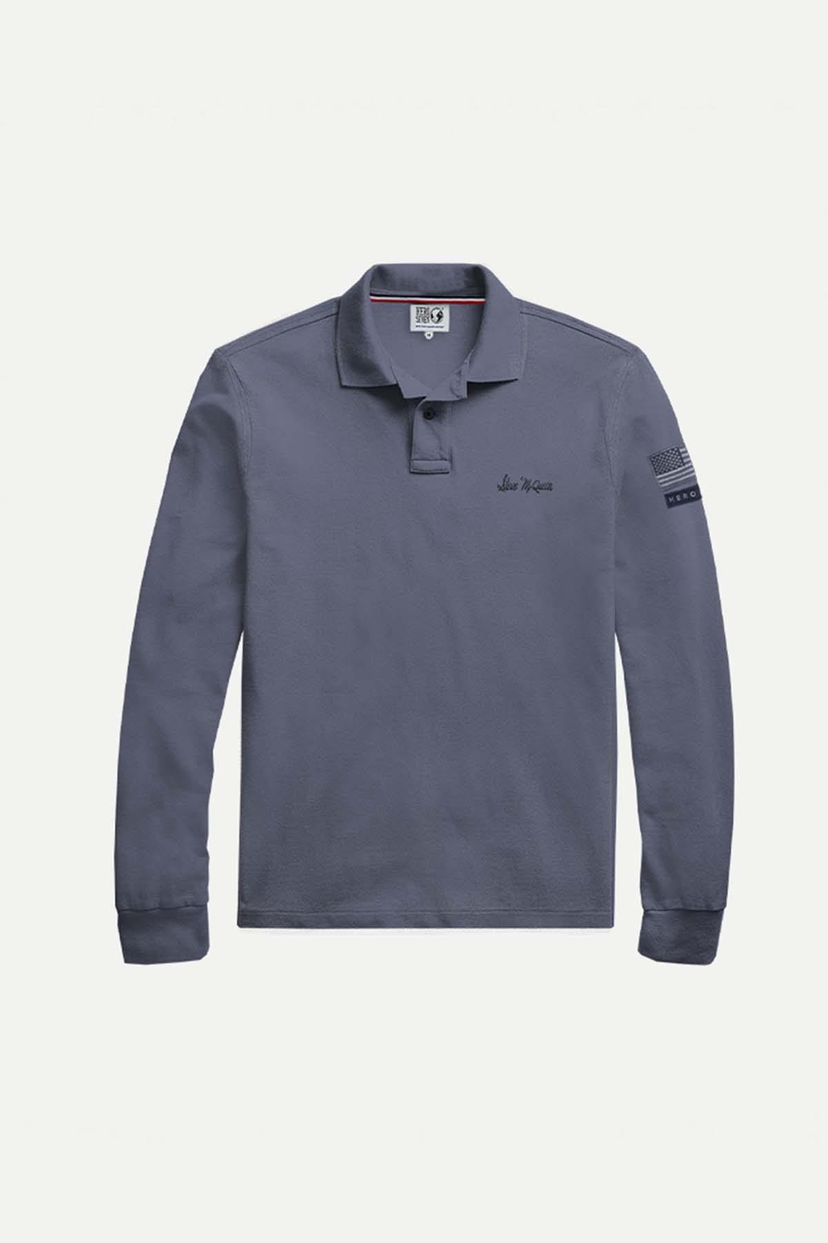 Polo Uomo Steve Mcqueen CHAIN POLO LS SMOCKED BLU — vista 7