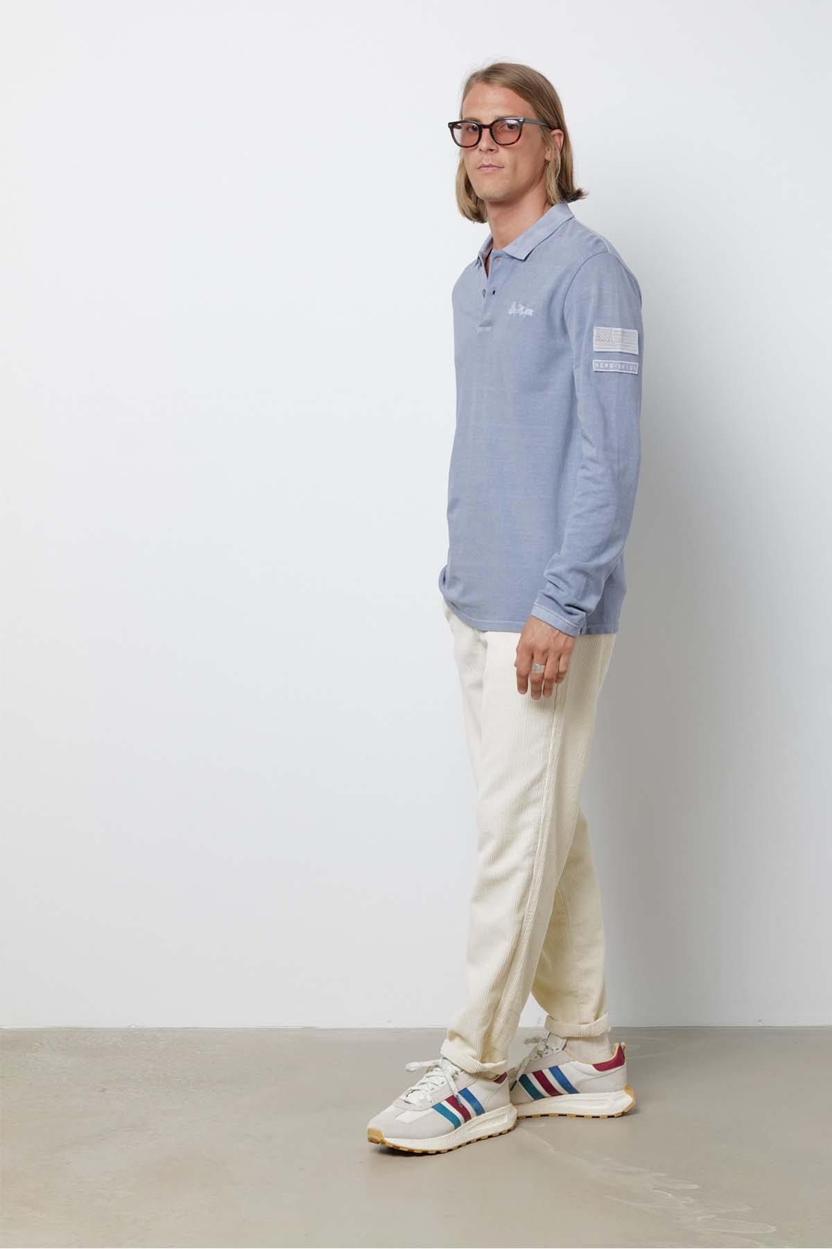 Polo Uomo Steve Mcqueen CHAIN POLO LS SMOCKED BLU — vista 2
