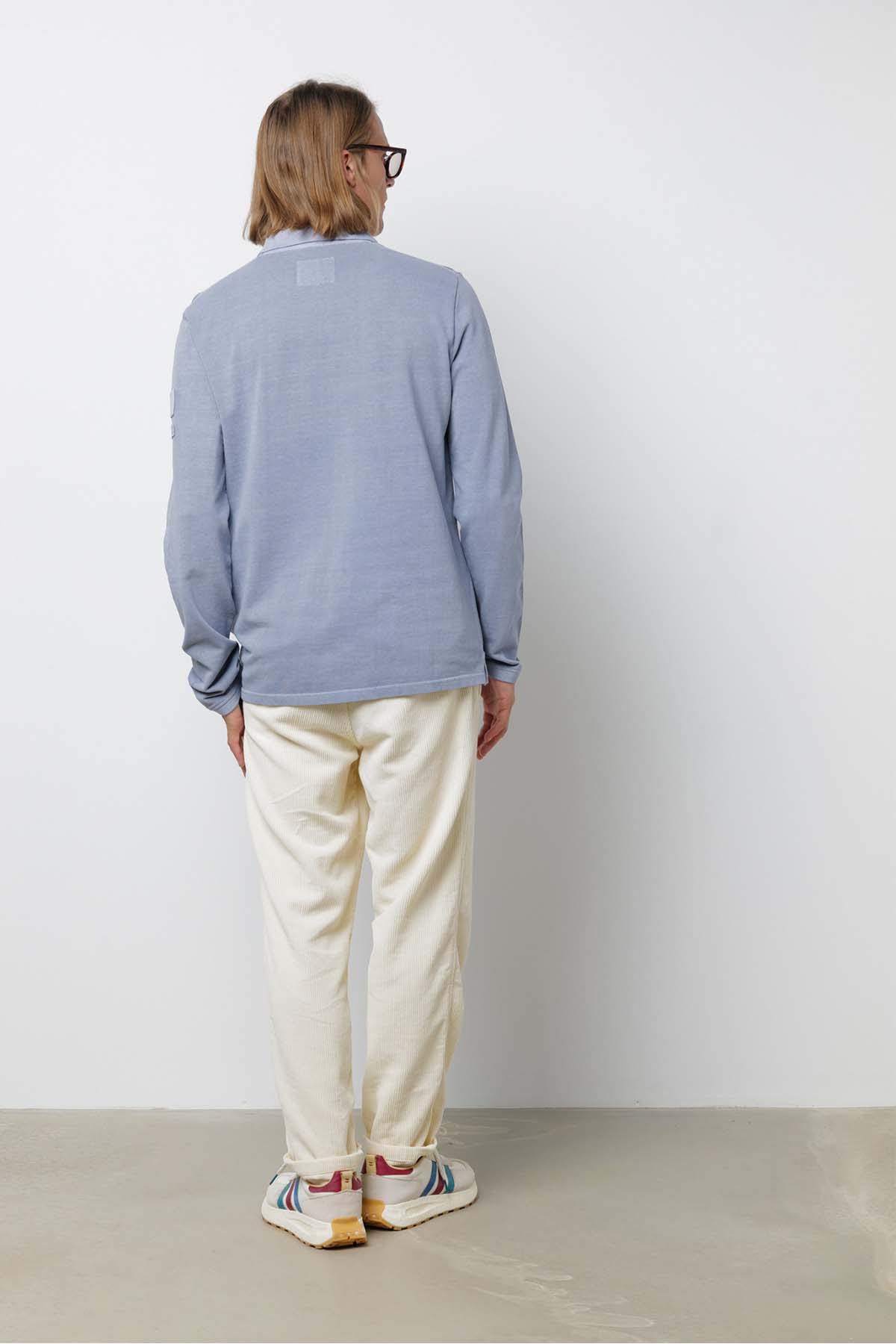 Polo Uomo Steve Mcqueen CHAIN POLO LS SMOCKED BLU — vista 3