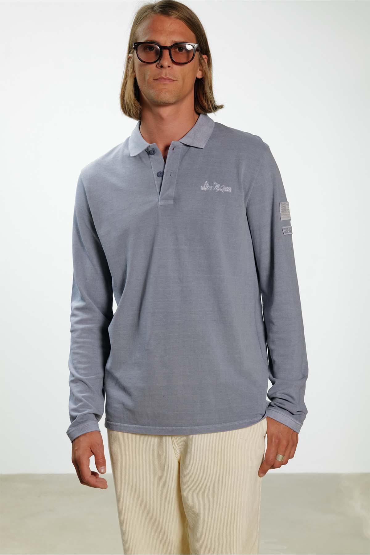 Polo Uomo Steve Mcqueen CHAIN POLO LS SMOCKED BLU — vista 5