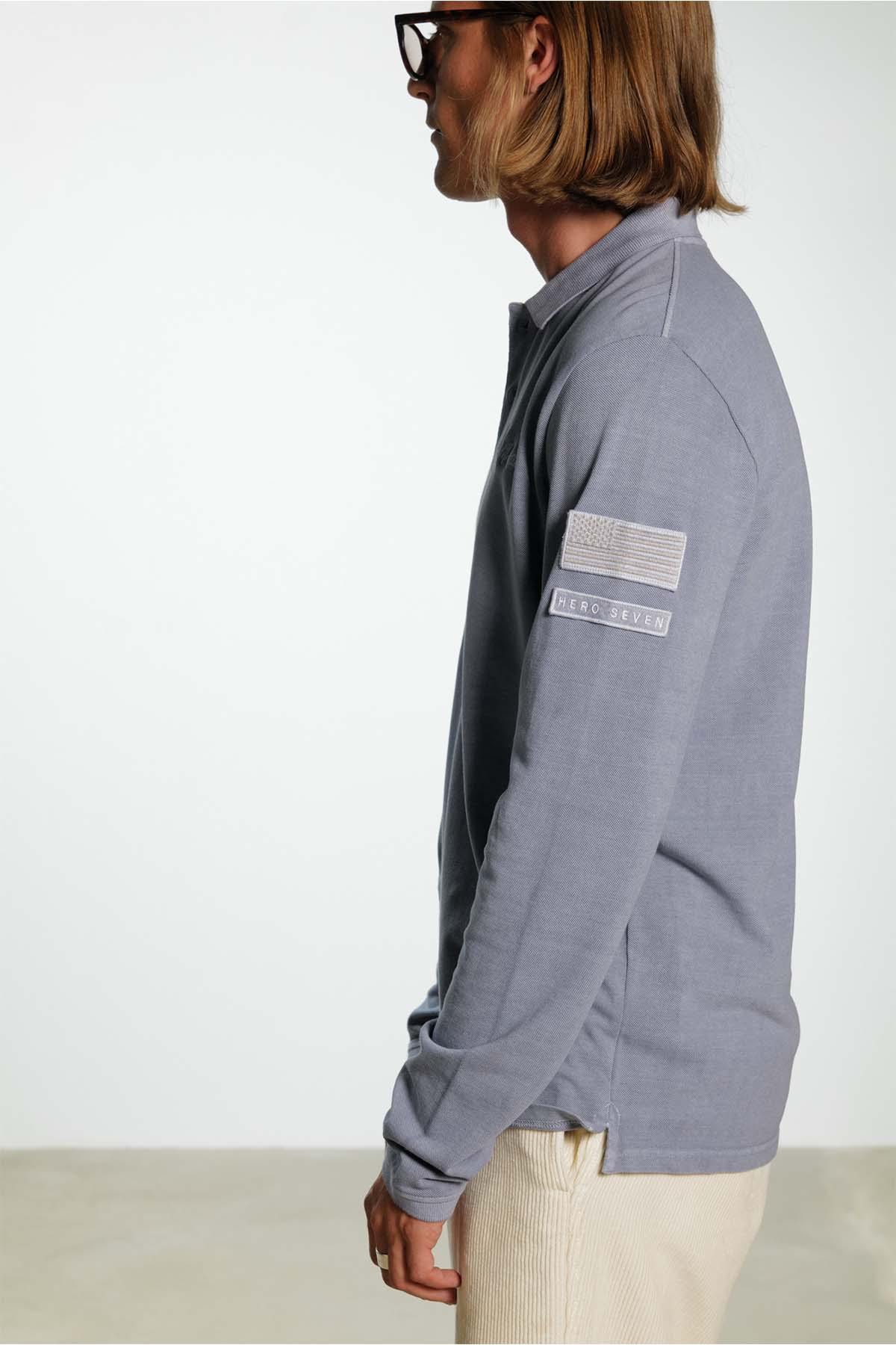 Polo Uomo Steve Mcqueen CHAIN POLO LS SMOCKED BLU — vista 4