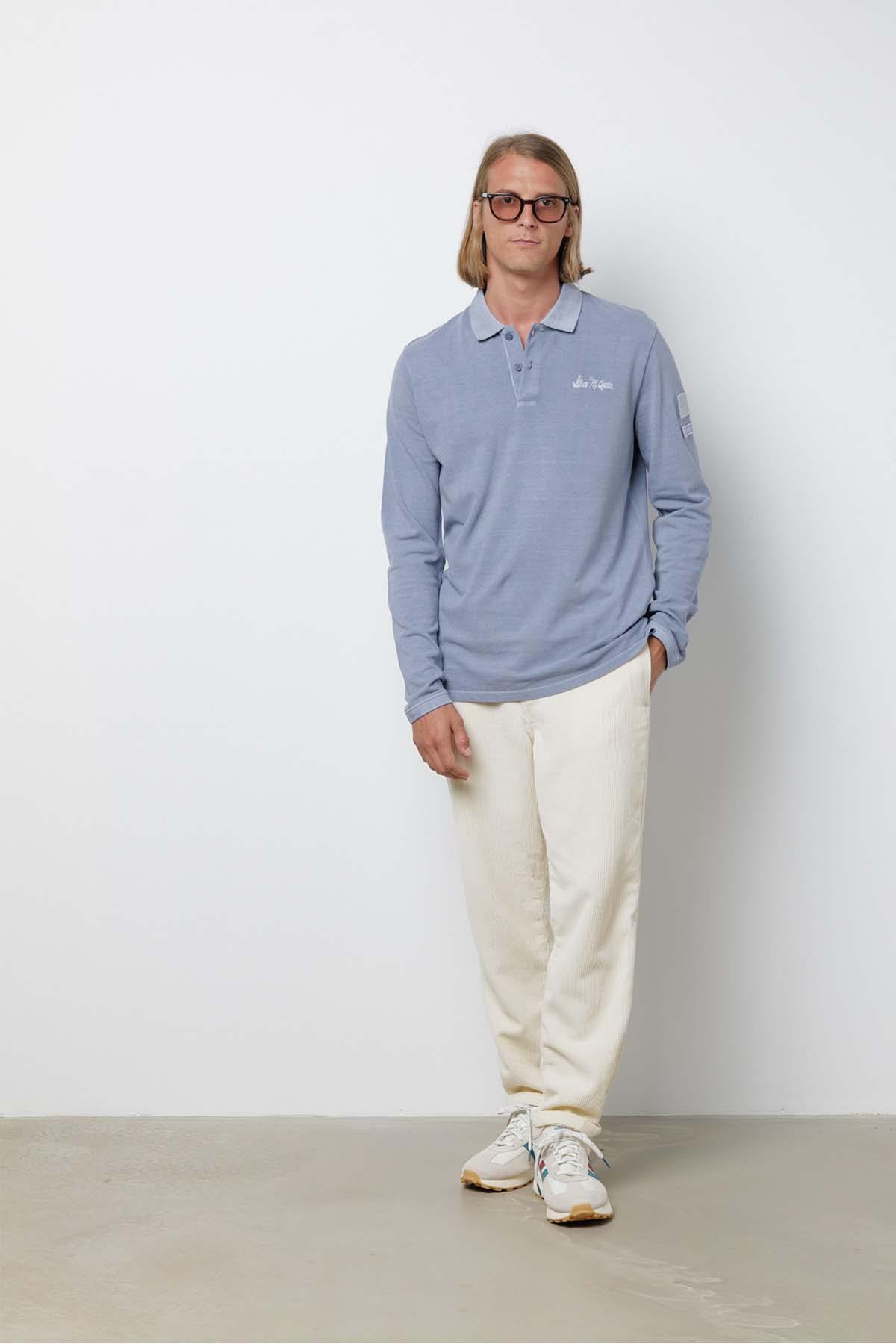Polo Uomo Steve Mcqueen CHAIN POLO LS SMOCKED BLU — vista 6