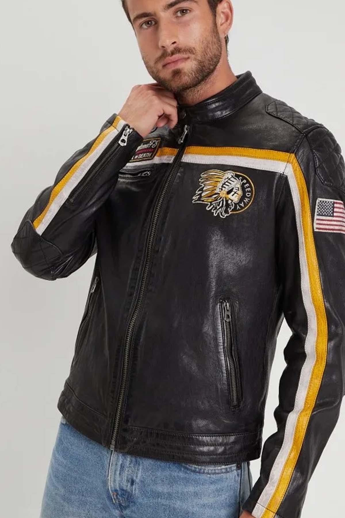 Blouson Homme Daytona PHILADELPHIA LAMB VITA BLACK / YELLOW — vue 1