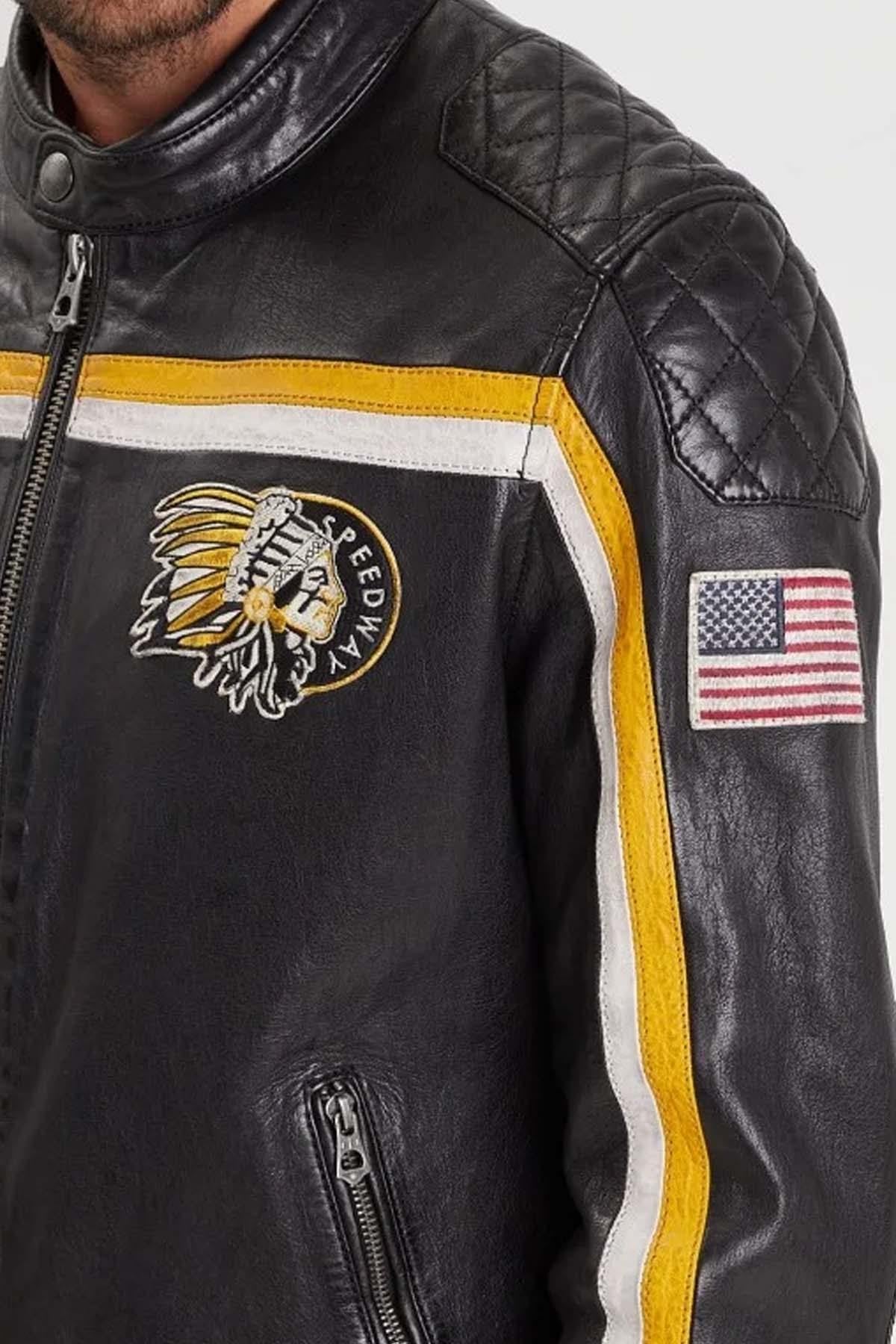 Blouson Homme Daytona PHILADELPHIA LAMB VITA BLACK / YELLOW — vue 3